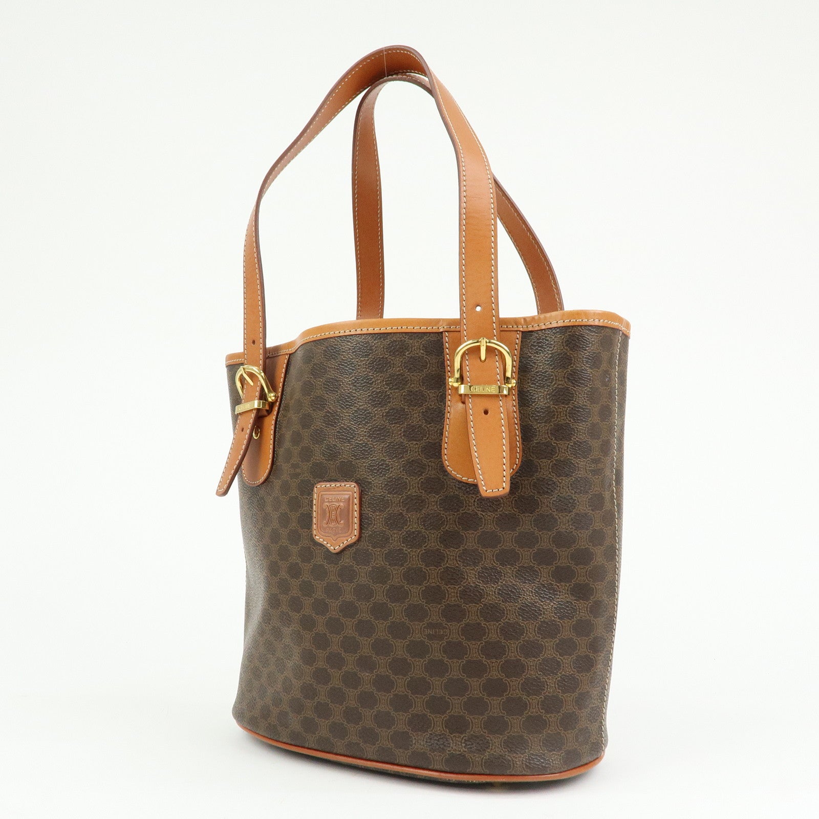 CELINE Macadam PVC Leather Tote Bag Hand Bag Shoulder Bag Brown