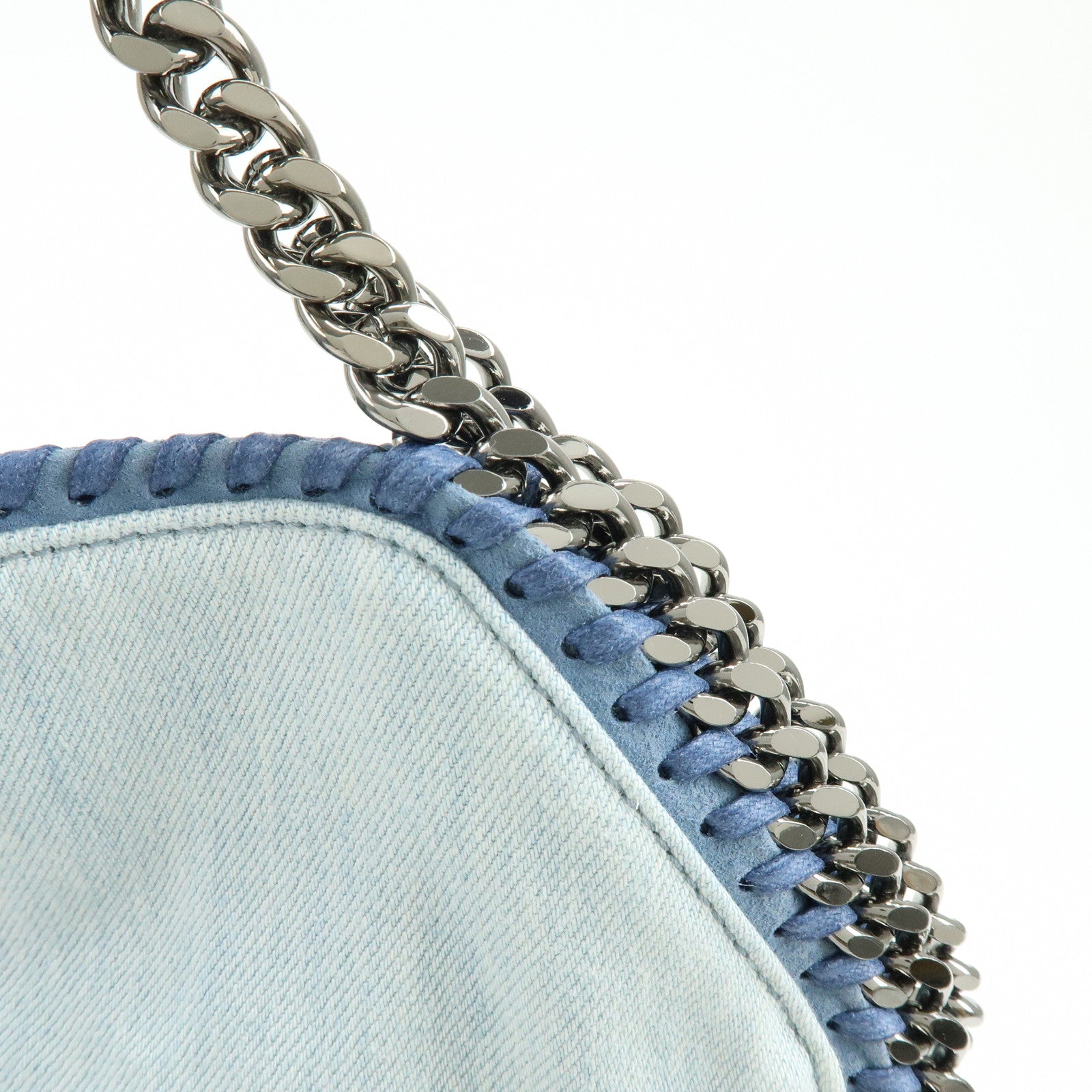 STELLA MCCARTNEY Falabella Embroidery Denim Shoulder Bag Light Blue