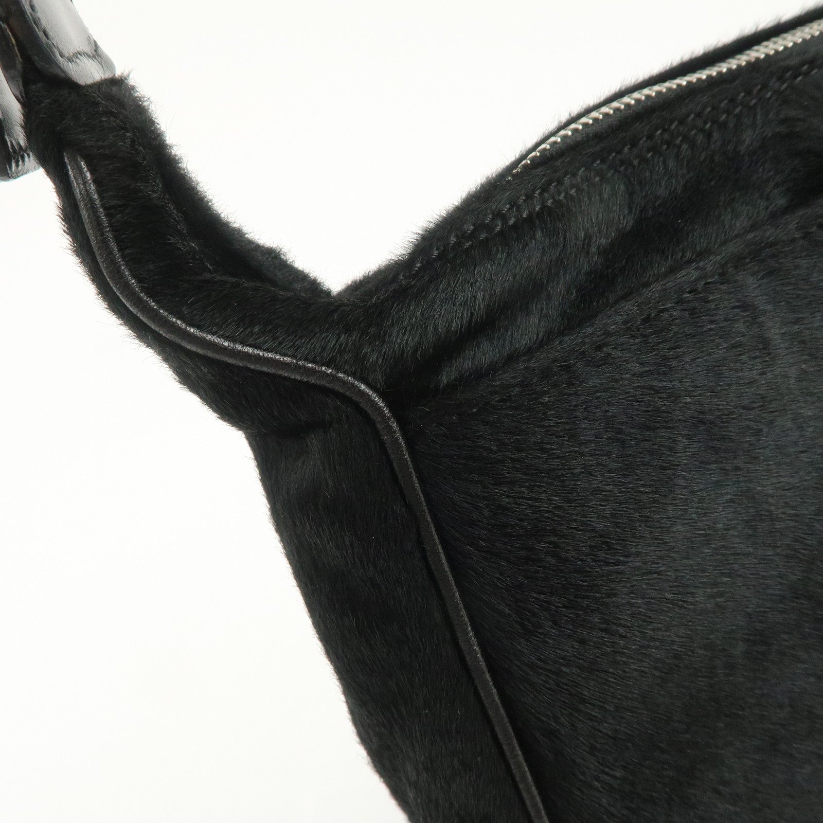 FENDI Haircalf Leather Shoulder Bag Hand Bag Black 15328