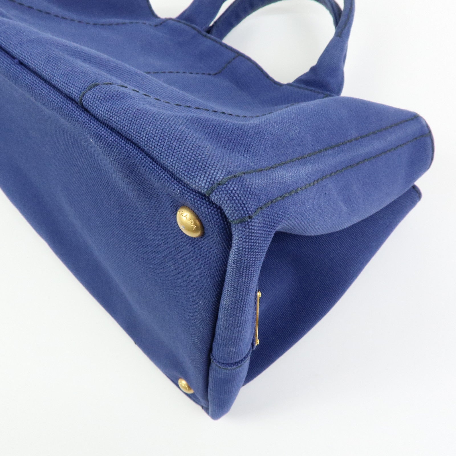 PRADA Triangle Logo Canapa 2Way Tote Bag Hand Bag Blue BN2642