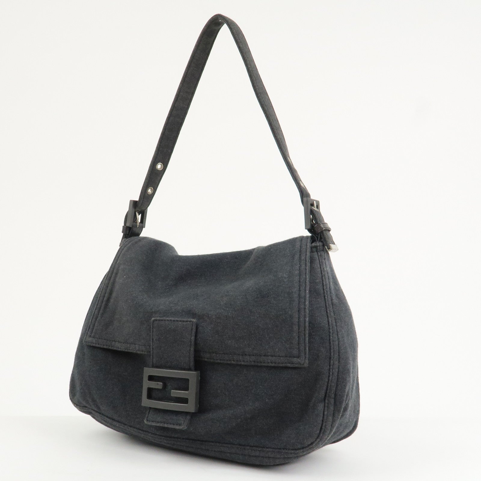 FENDI Mamma Baguette Cotton Shoulder Bag Hand Bag Gray 26325