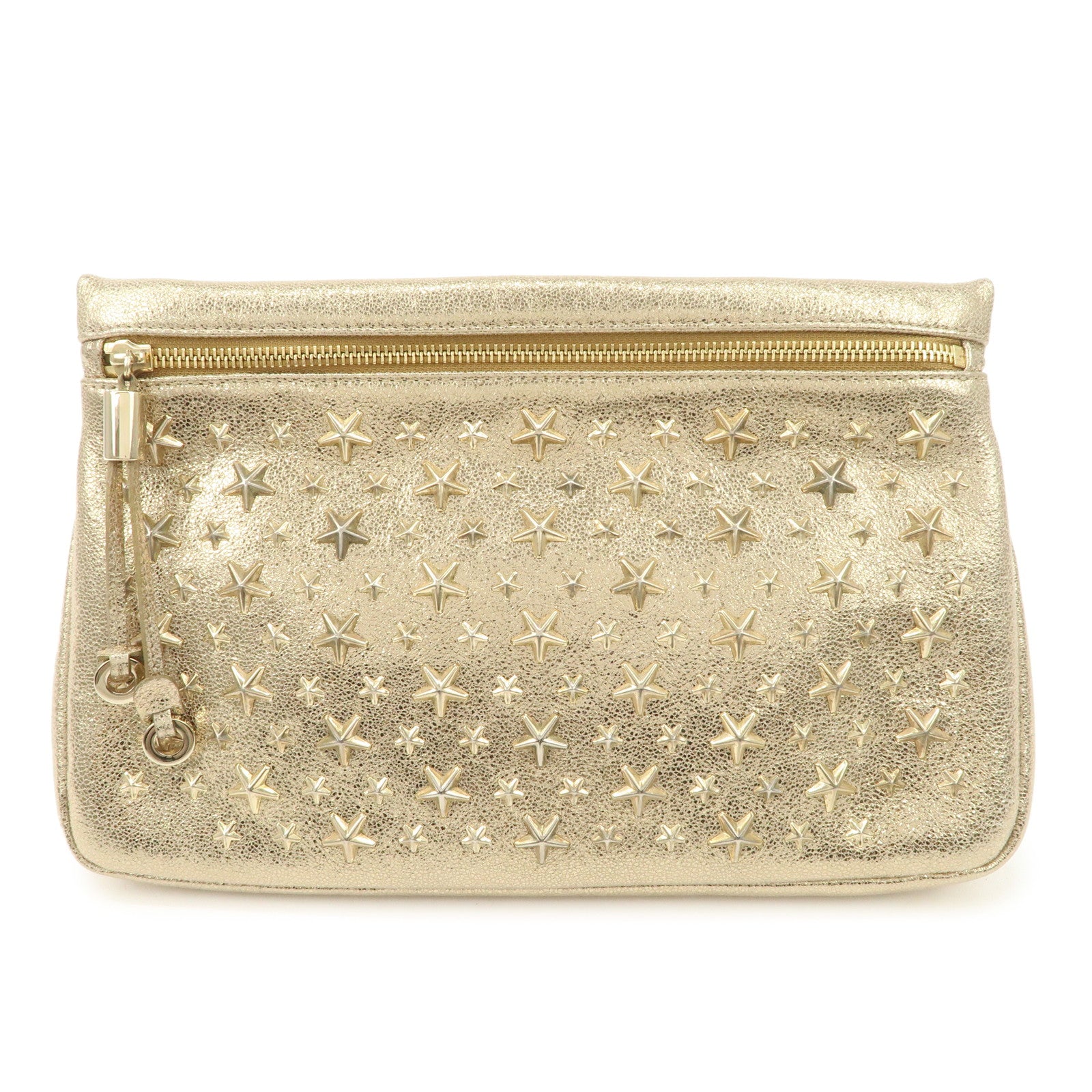 JIMMY CHOO Star Studs Leather Clutch Bag Gold Used