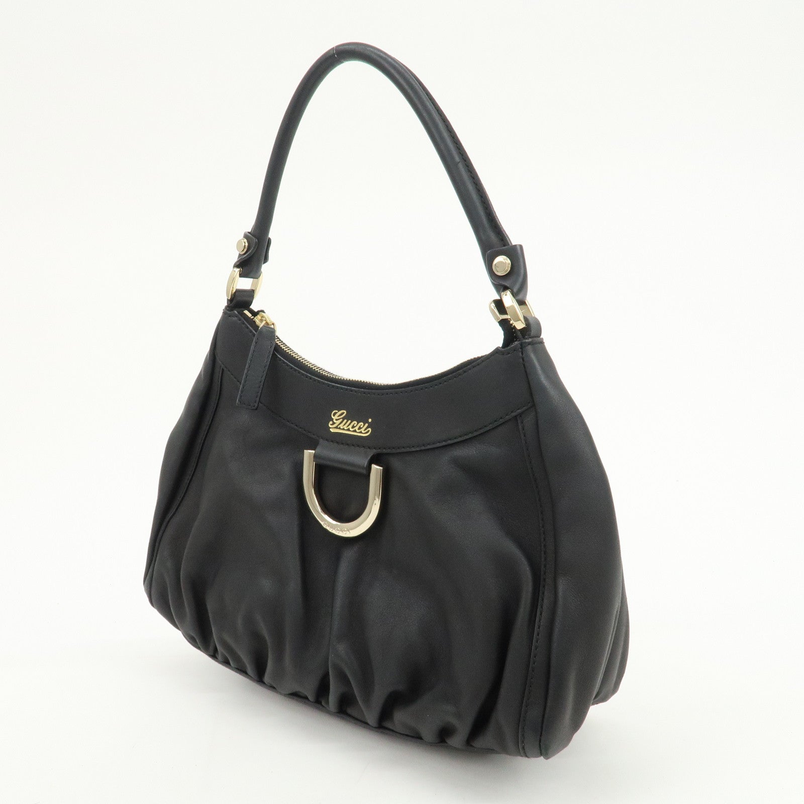 GUCCI Abbey Logo Leather Shoulder Bag Hand Bag Black 190525