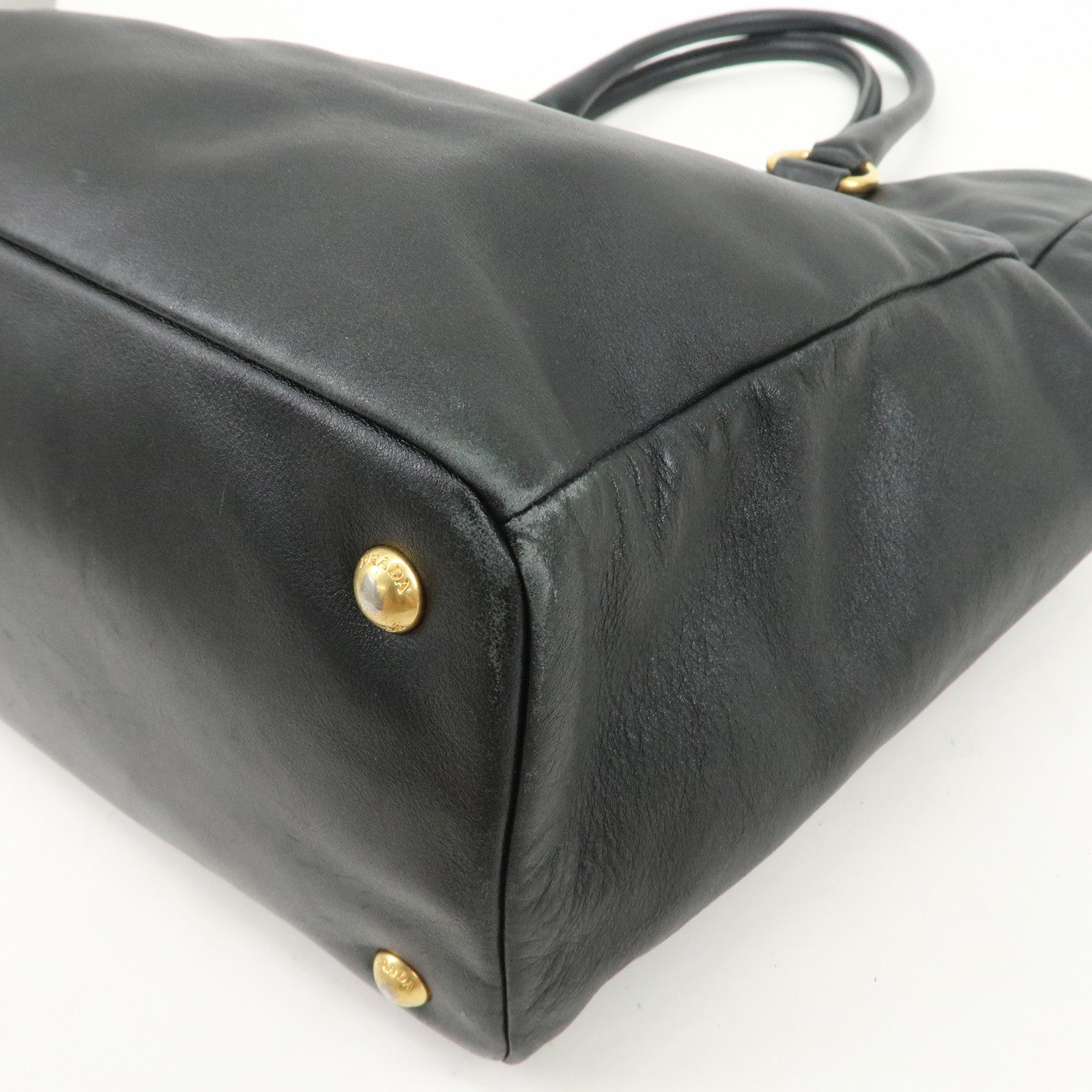 PRADA Logo Leather 2Way Hand Bag Tote Bag Shoulder Bag Black BN2151