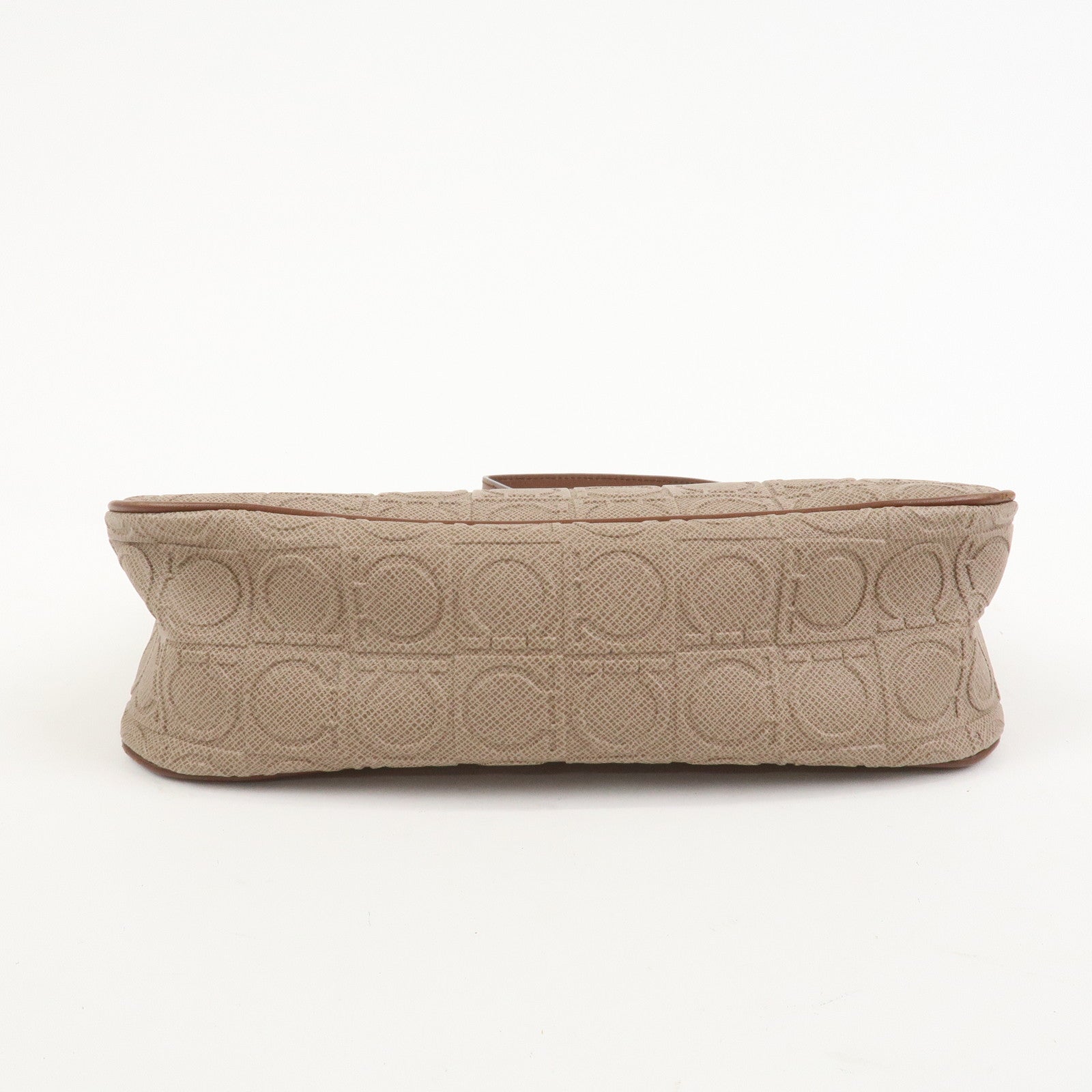 Ferragamo Gancini PVC Canvas Leather Shoulder Bag Hand Bag Brown