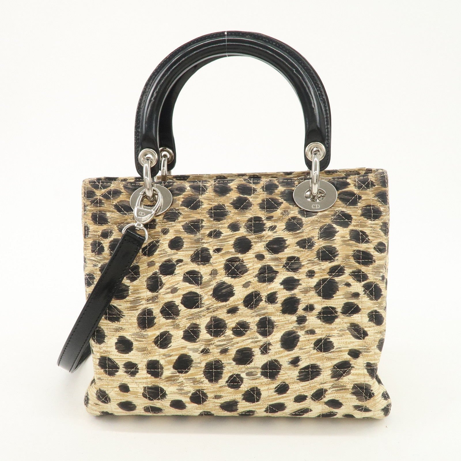 Christian Dior Lady Dior Cannage Nylon 2Way Bag Hand Bag Leopard Used