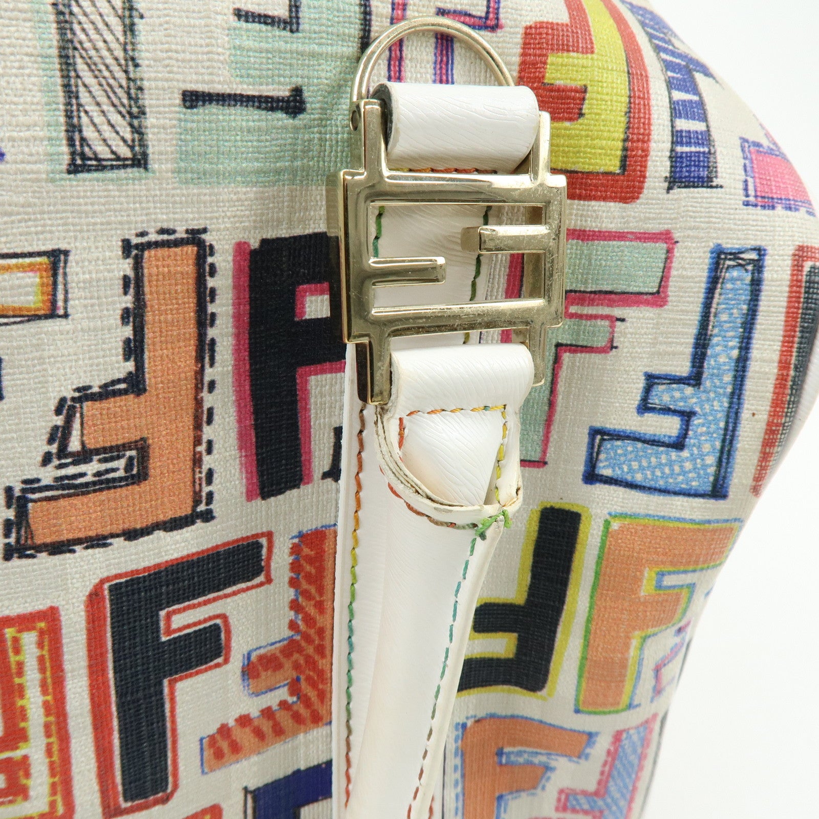 FENDI Zucca PVC Canvas Leather Boston Bag White Multicolor 8BL068