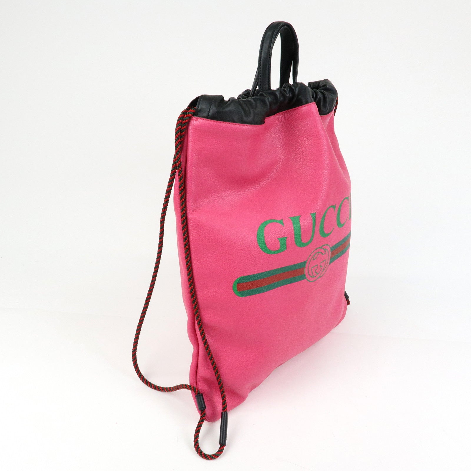 GUCCI Sherry Leather Hand Bag Draw String Backpack Pink 316639