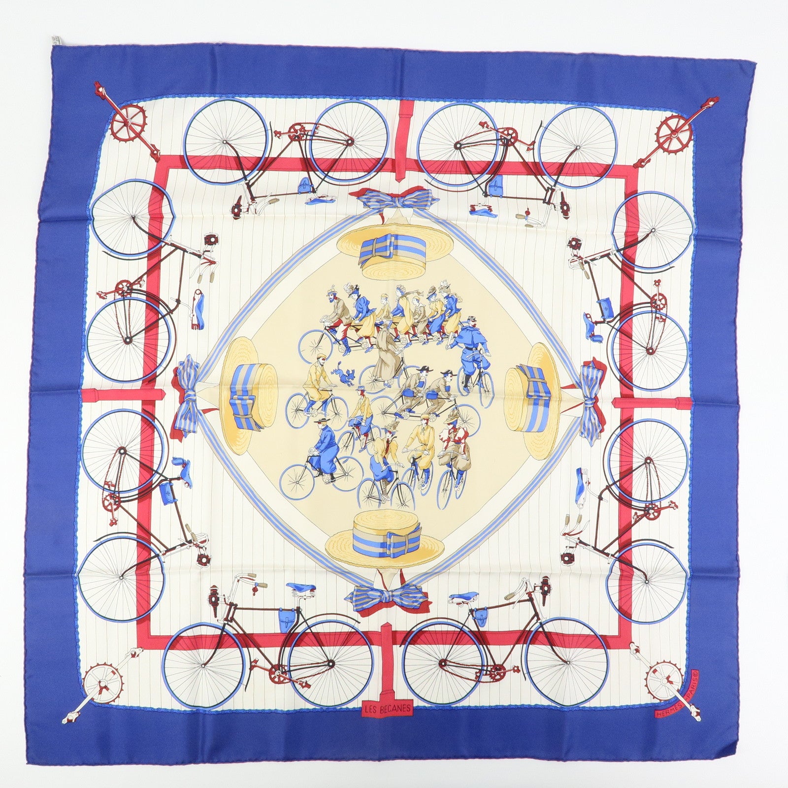 HERMES Carre 90 Set of 2 Silk 100% Scarf Navy Beige Brown