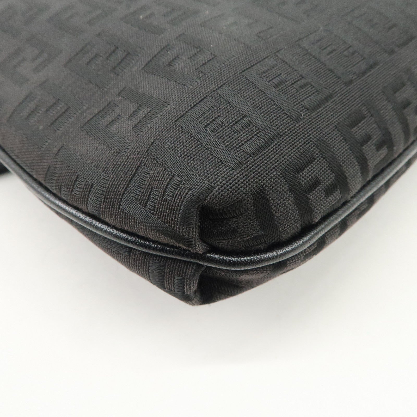 FENDI Zucchino Canvas Leather Shoulder Bag Dark Brown 8BT075 Used