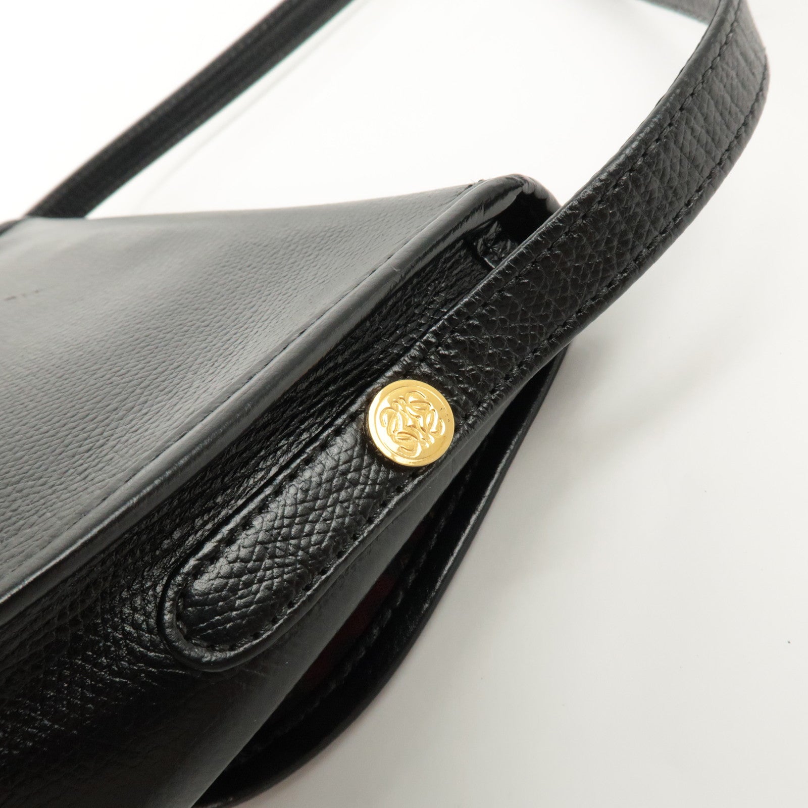 LOEWE Anagram Leather Shoulder bag Black Gold Hardware Used