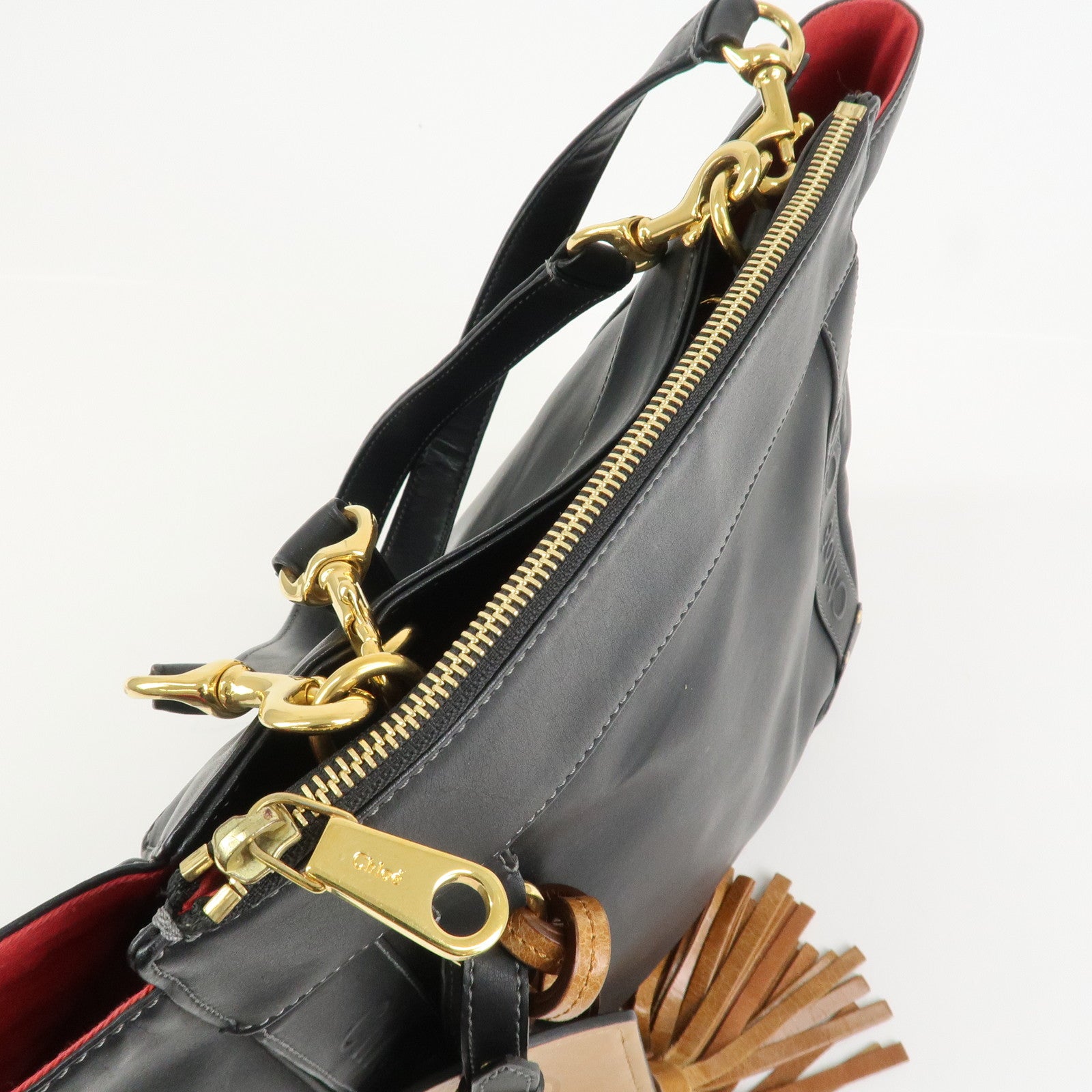 Chloe Eden Logo Leather Shoulder Bag Tote Bag Black