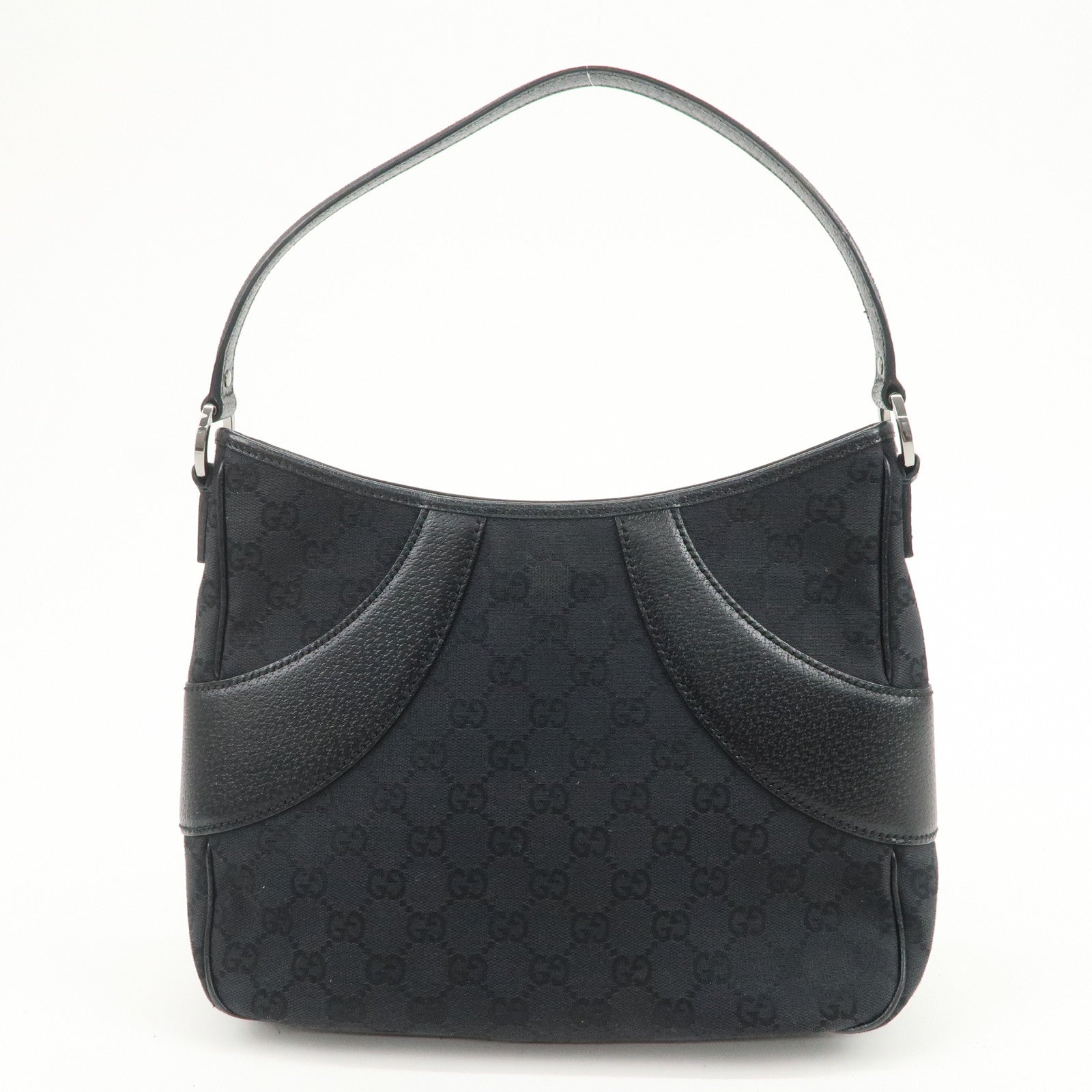 GUCCI GG Canvas Leather Shoulder Bag Hand Bag Black 113012