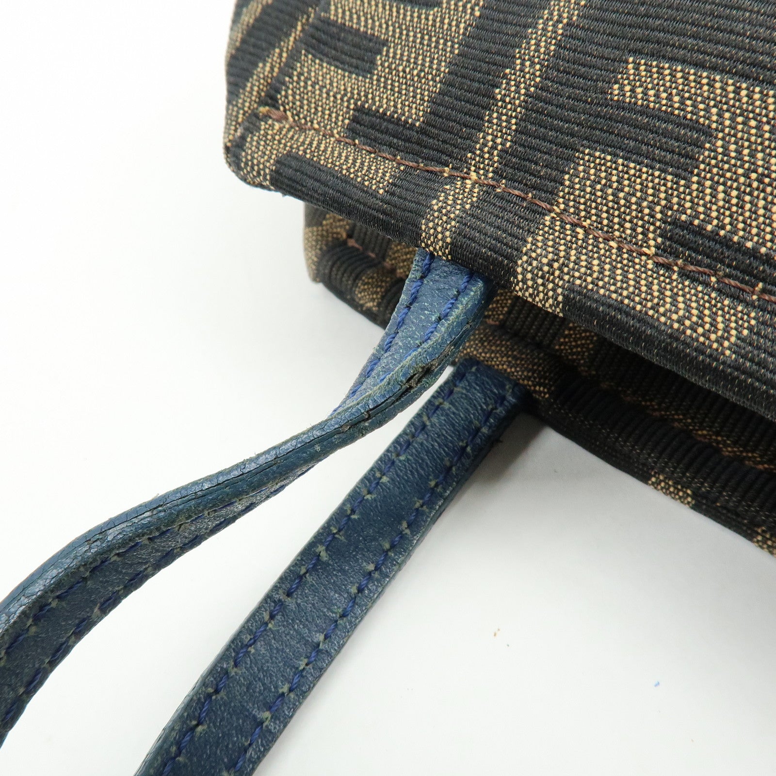 FENDI Zucca Canvas Leather Hand Bag Brown Black Navy 8N0000