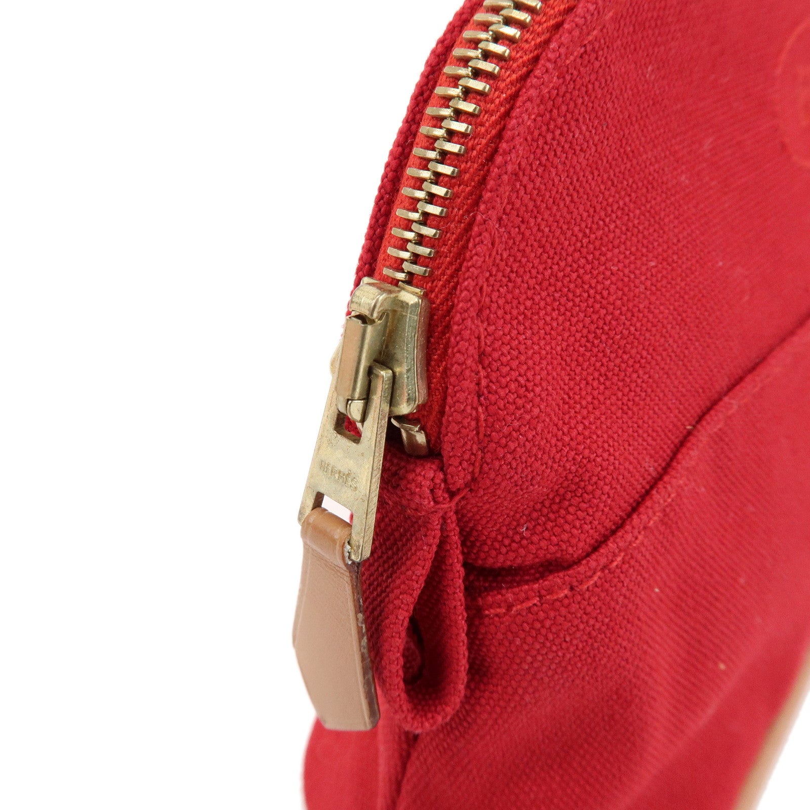 HERMES Canvas Leather Bolide Mini Mini Pouch Cosmetic Pouch Red