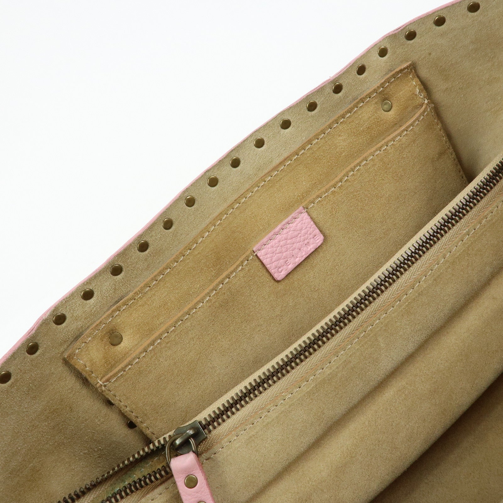 CELINE Boogie Bag Leather Studs Hand Bag Tote Bag Pink