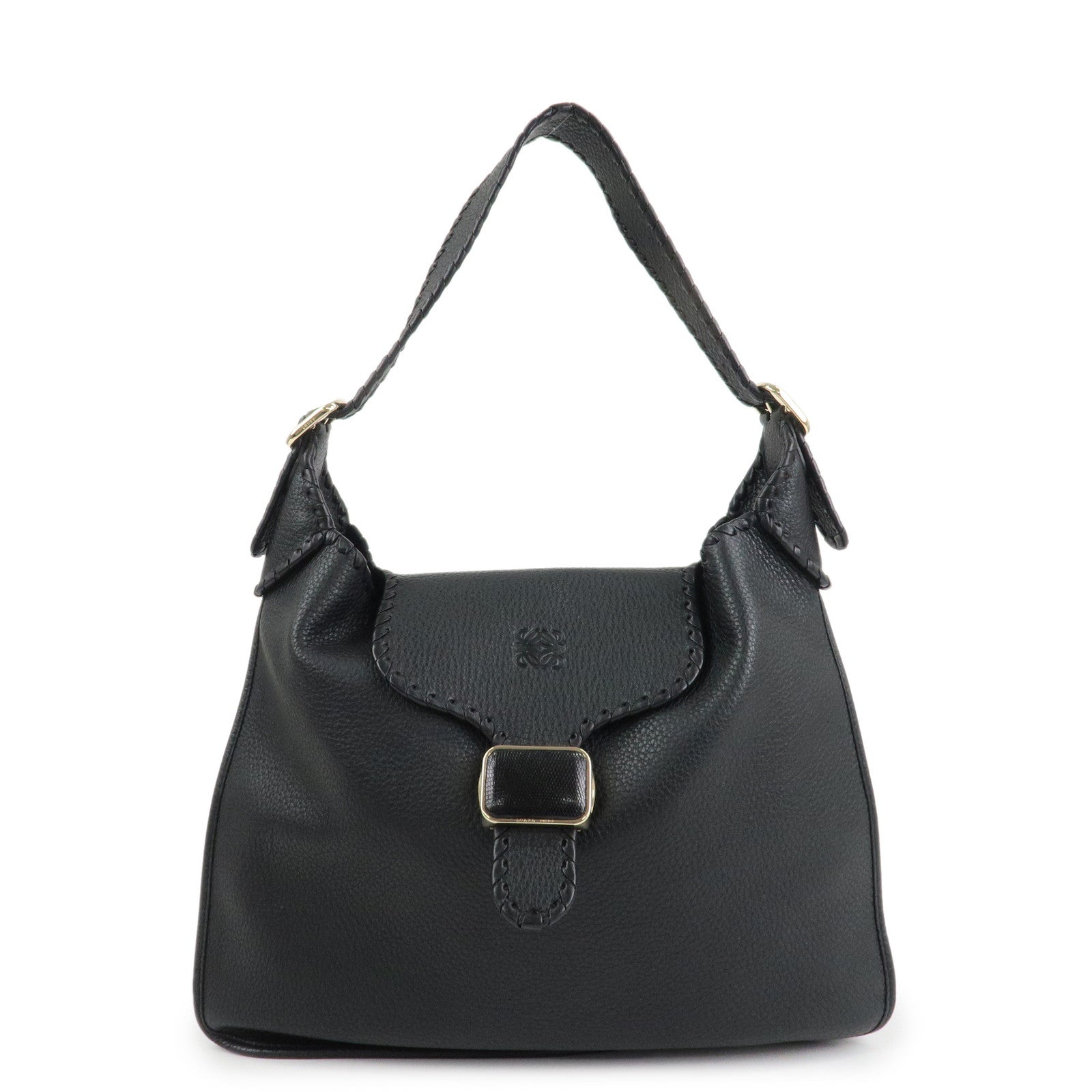 LOEWE Anagram Leather Granada Shoulder Bag Hand Bag Black