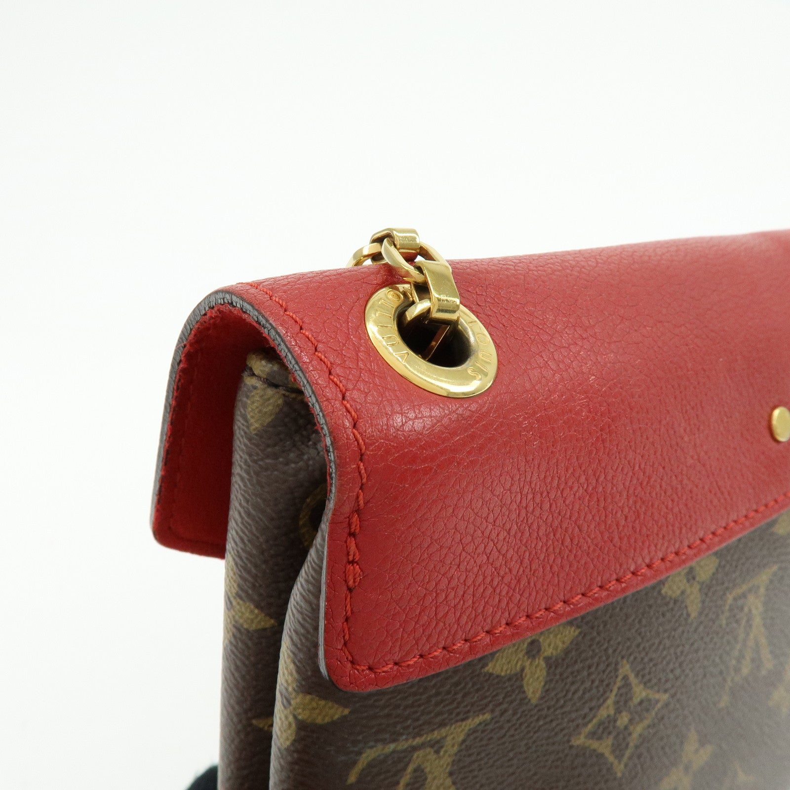 Louis Vuitton Monogram Pallas Chain Hand Bag Brown Red M41201