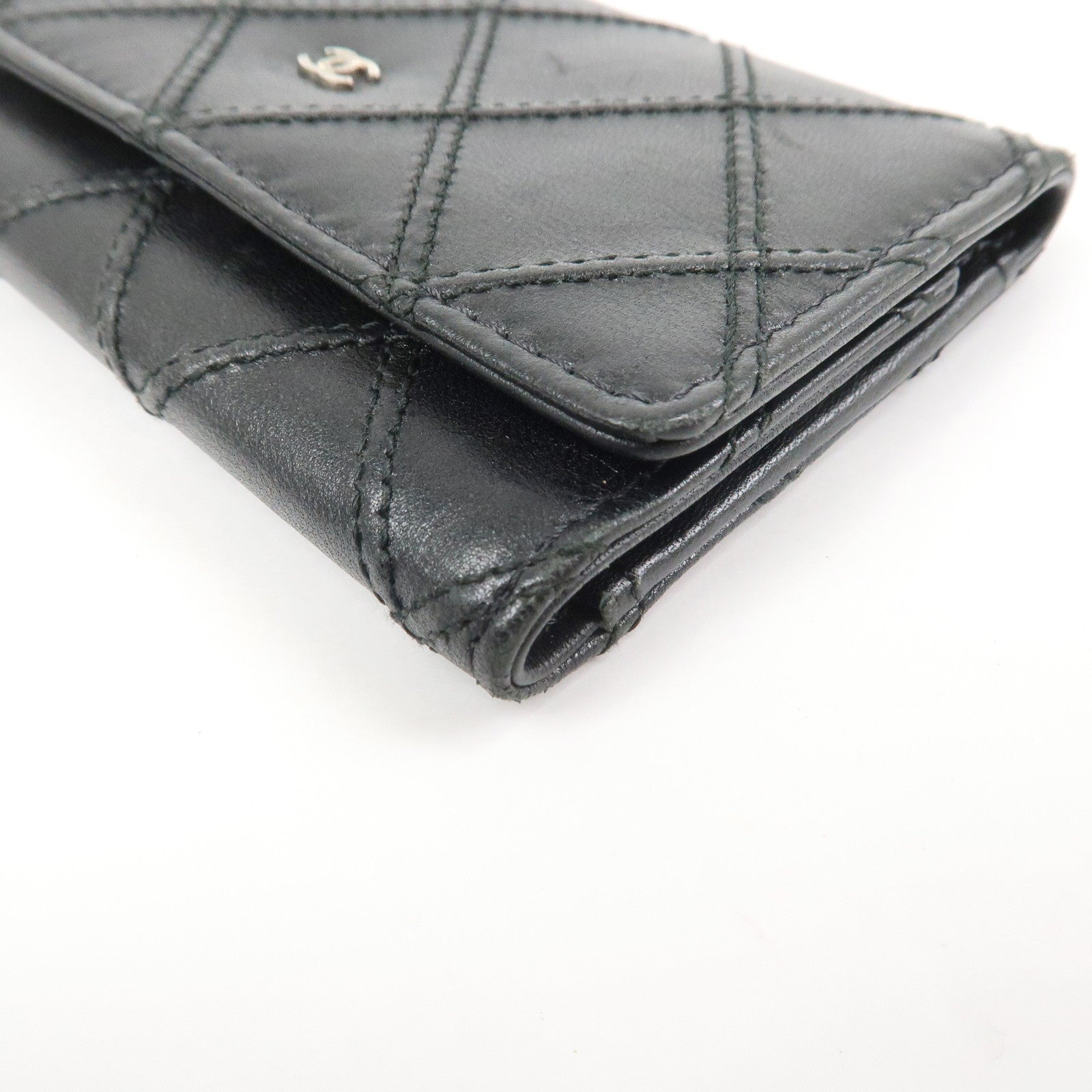 CHANEL Bicolore COCO Mark Lamb Skin 6 Rings Key Case Black