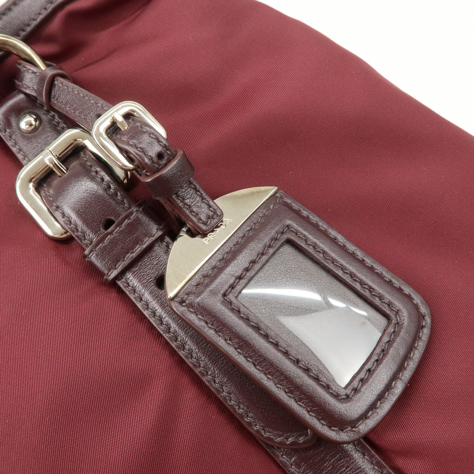 Prada Logo Tessuto Nylon Hand Bag Shoulder Bag Burgundy Red BR5116 Used