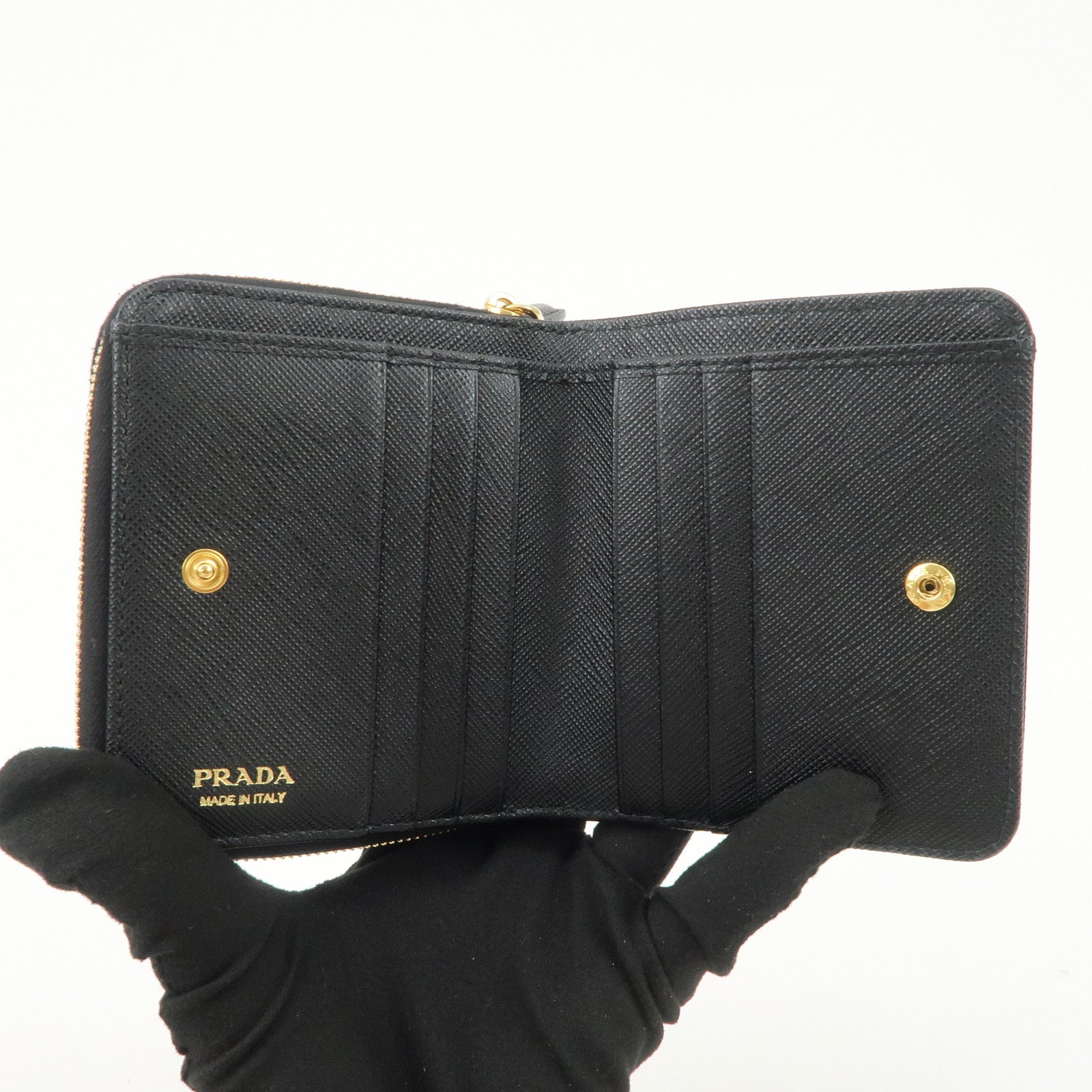 PRADA Logo Saffiano Leather Round Zippy Wallet Black 1MM268