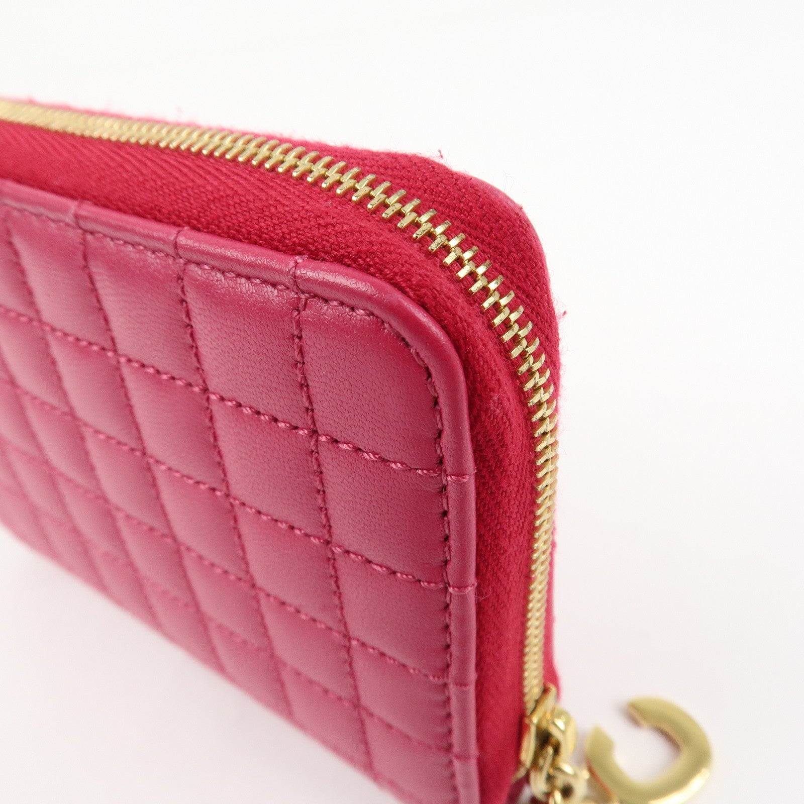 CELINE Logo Leather Coin Case Coin Purse Pink