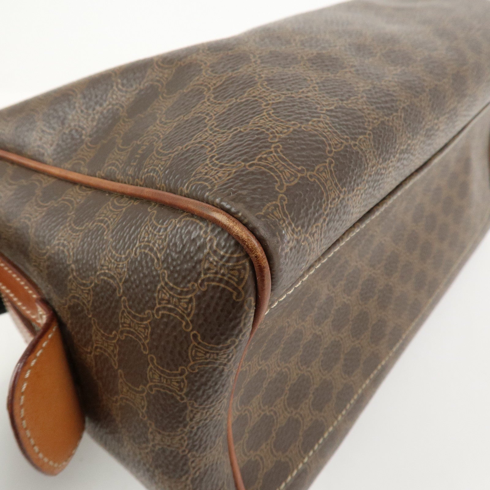 CELINE Macadam PVC Canvas Leather Boston Bag Hand Bag Brown