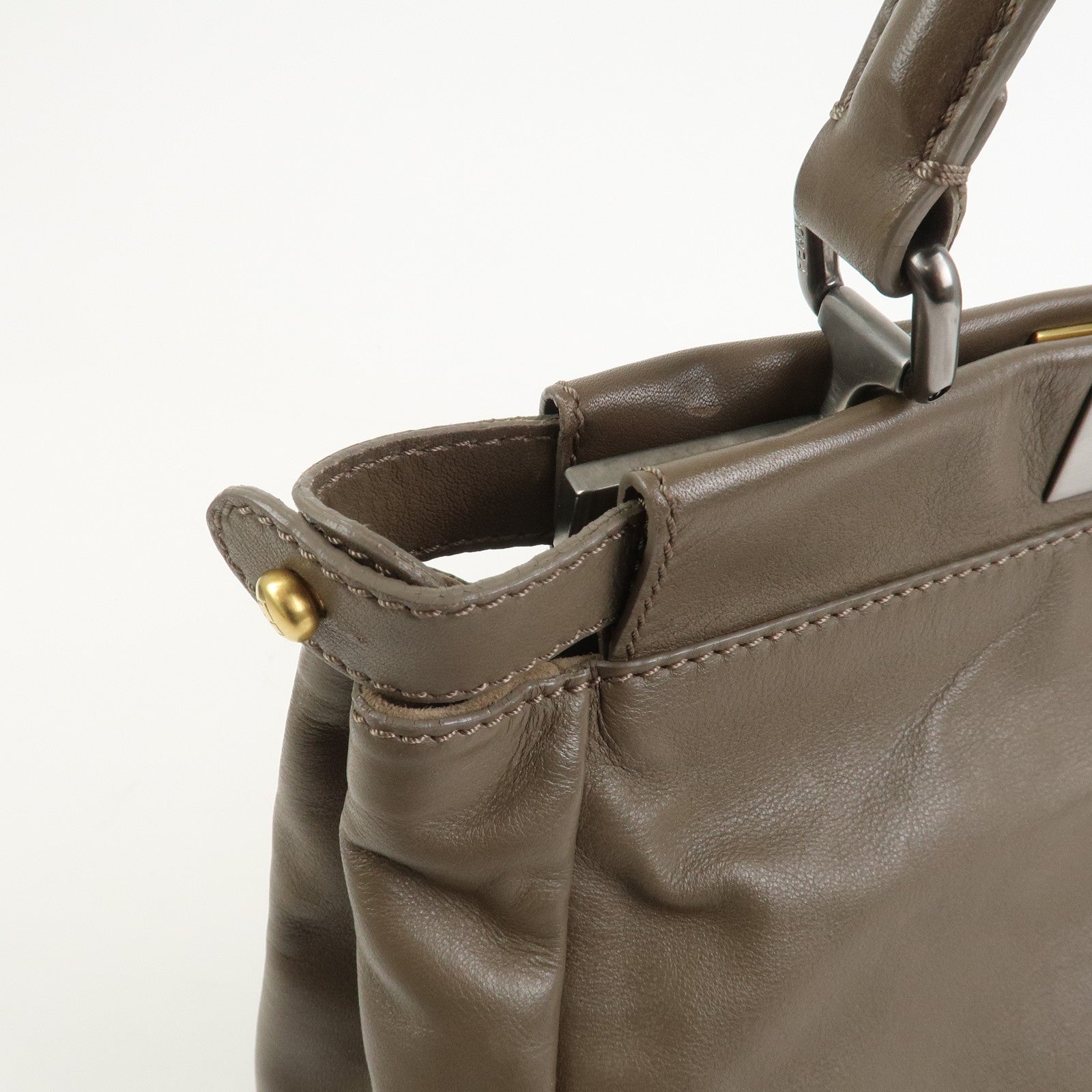 FENDI Leather Peekaboo 2Way Shoulder Bag Hand Bag Brown 8BN226