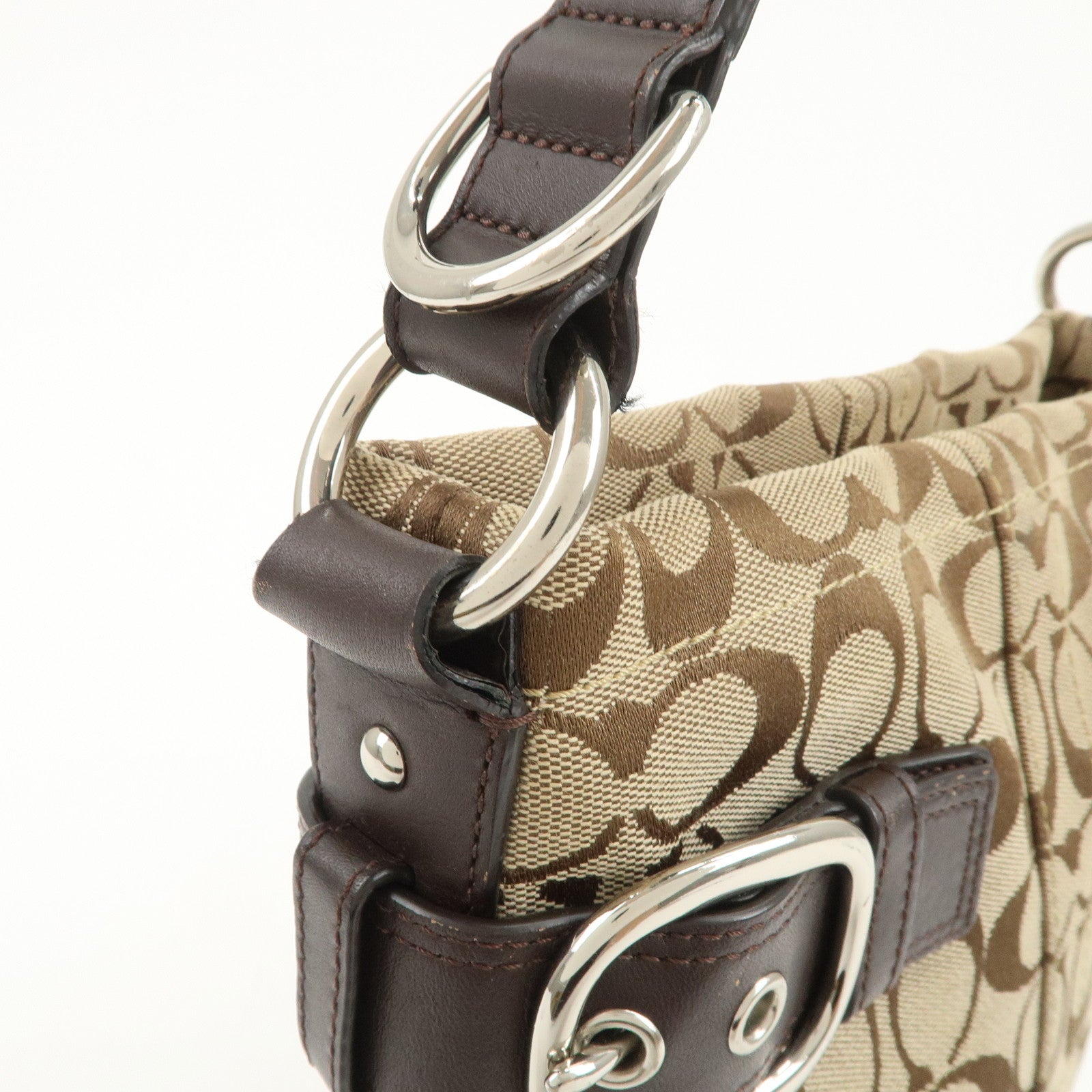 COACH Signature Canvas Leather Shoulder Bag Crossbody Bag Beige