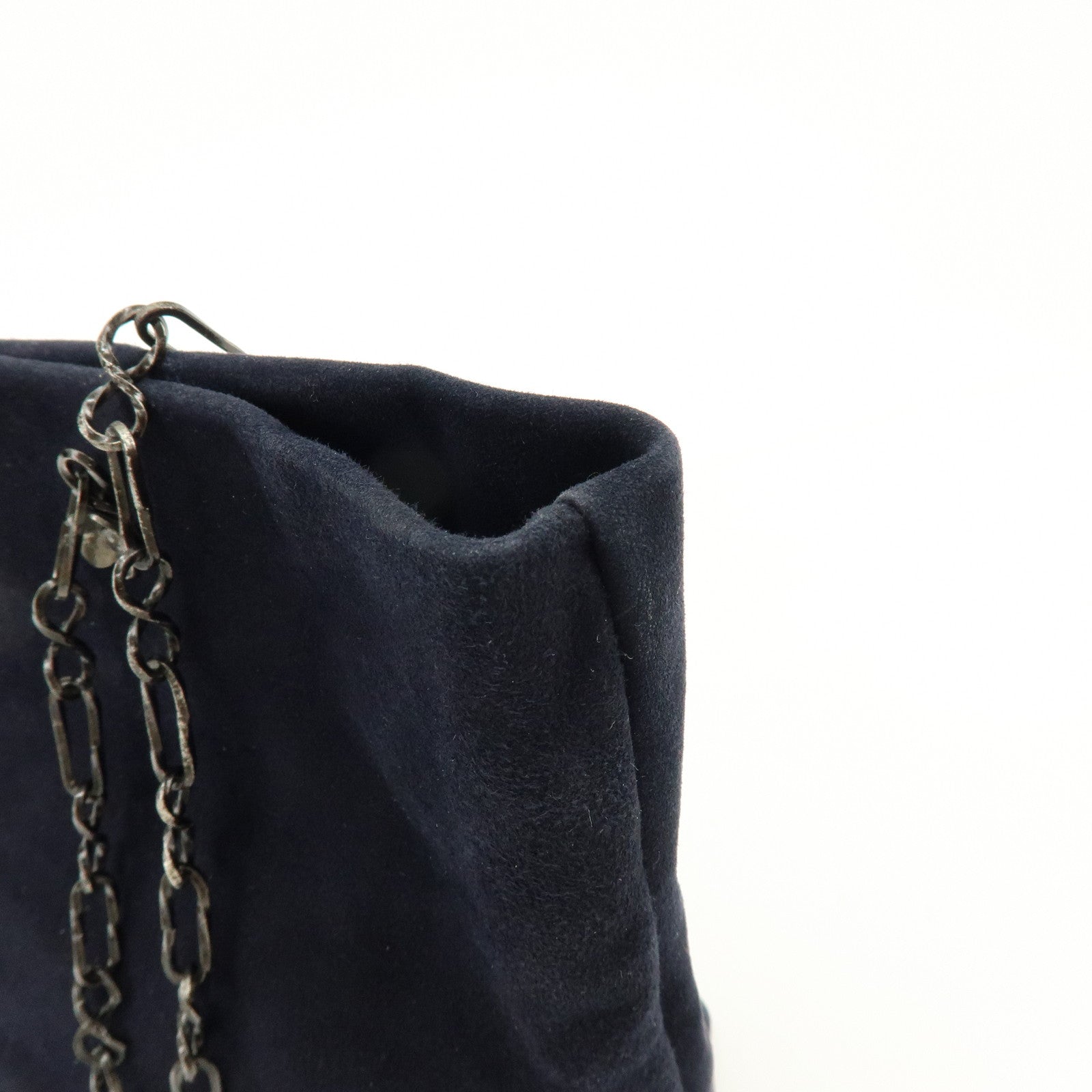 PRADA Logo Suede Chain Shoulder Bag Tote Bag Dark Navy