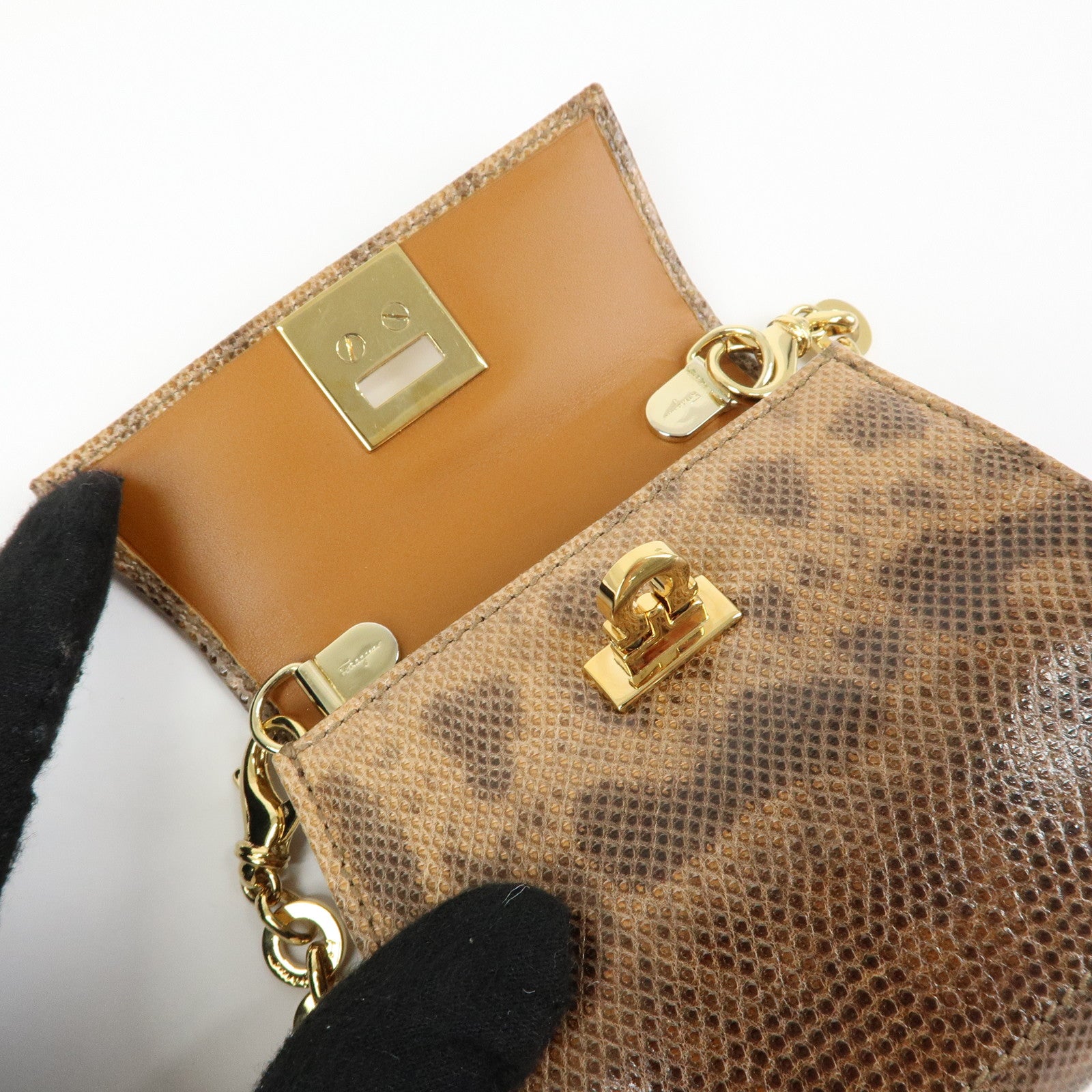 Ferragamo Gancini Embossed Leather 2Way Mini Shoulder Bag Brown