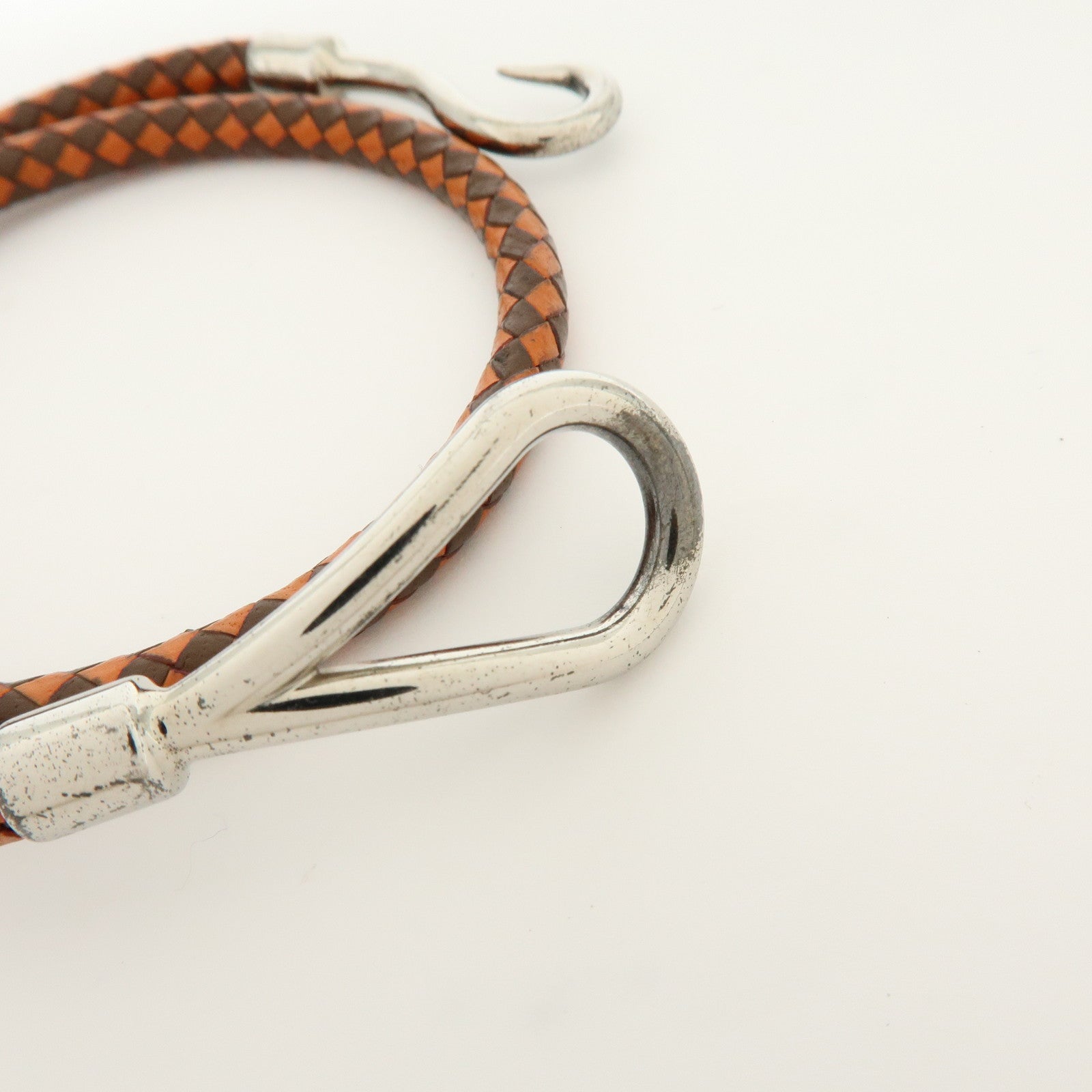 HERMES Jumbo Choker Double Tour Leather Metal Bracelet Orange Brown