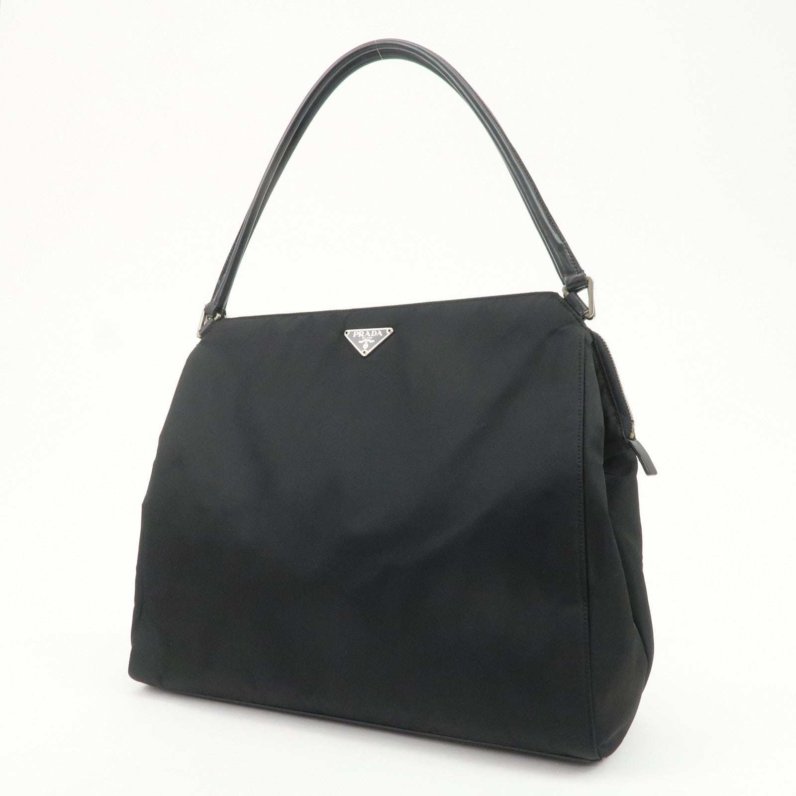 PRADA Triangle Logo Nylon Leather Shoulder Bag Hand Bag Black