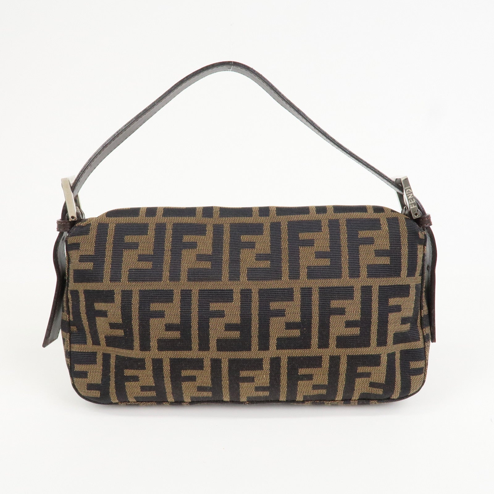 FENDI Mamma Baguette Zucca Canvas Shoulder Bag Brown Black 26424