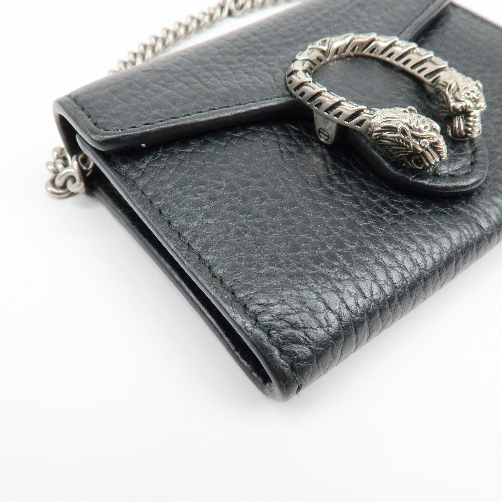 GUCCI Dionysus Leather Chain Compact Wallet Coin Case Black 574930