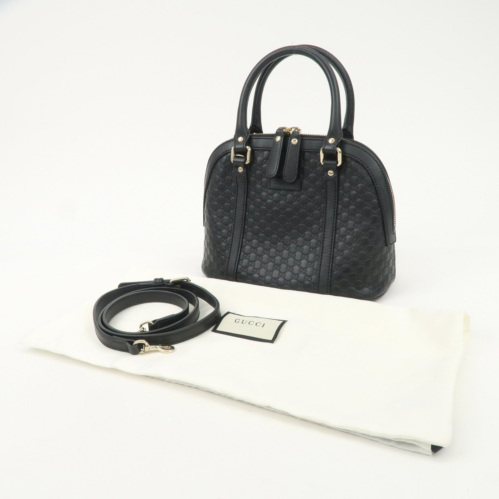 GUCCI Micro Guccissima Leather 2 Way Hand Bag Black 449654 Used