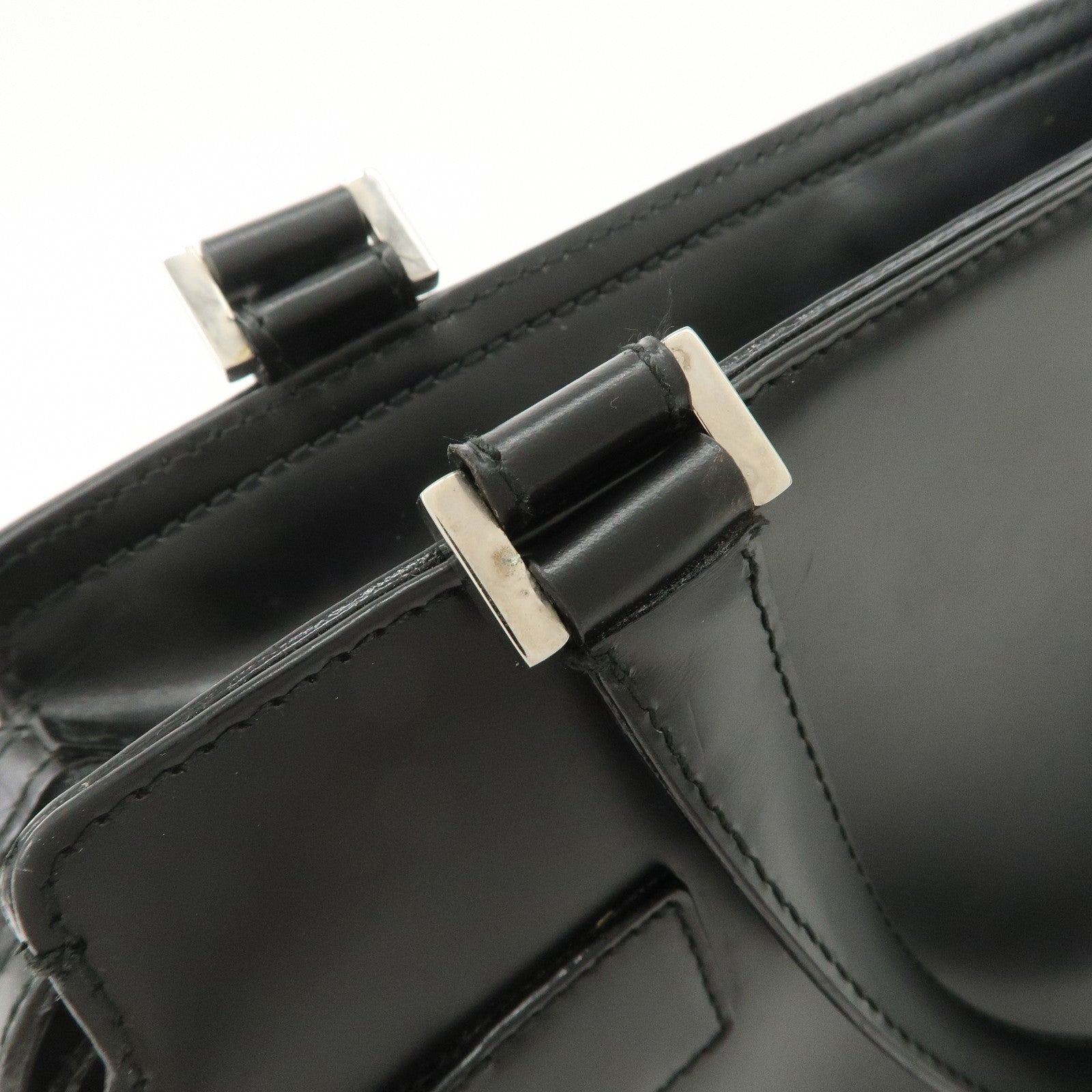 Ferragamo Gancini Leather 2Way Hand Bag Shoulder Bag Black Used