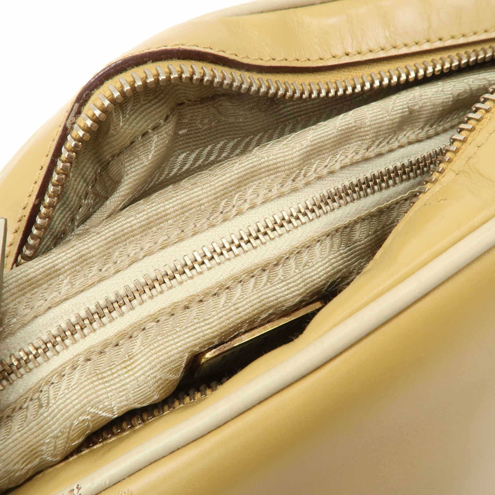 PRADA Leather Bowling Bag Boston Bag Hand Bag Gold HDW Beige