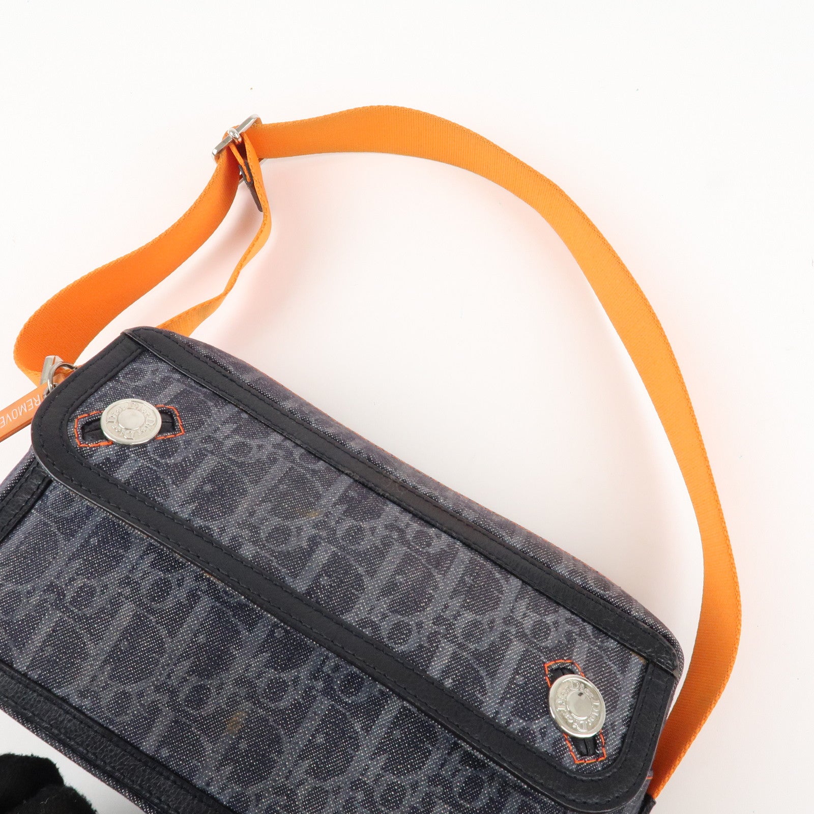 Christian Dior Flight Line Trotter Denim Leather Shoulder Bag Indigo Blue Orange Used