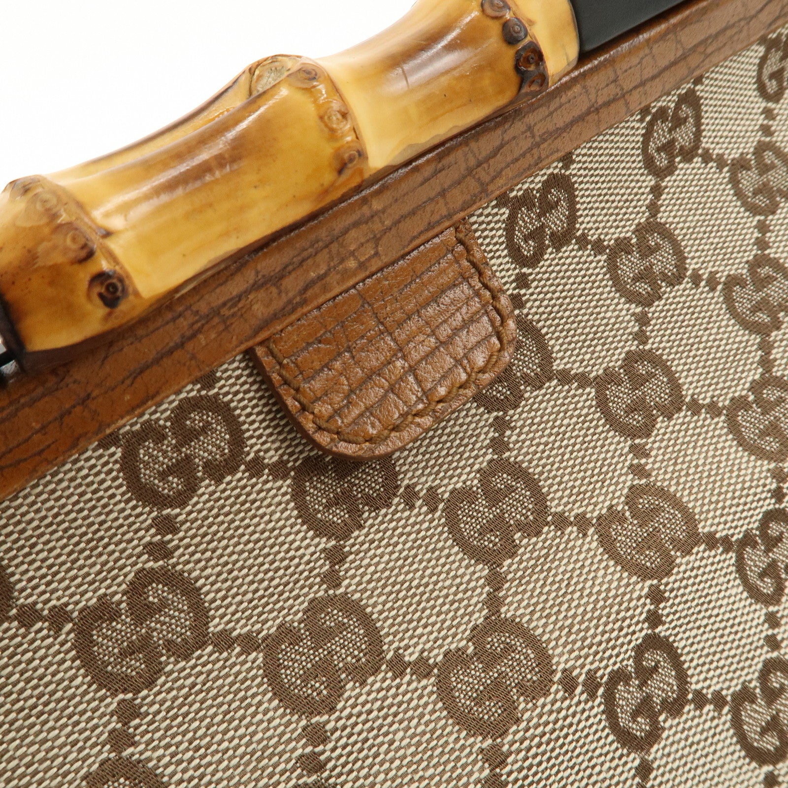 GUCCI Bamboo GG Canvas Leather Hand Bag Beige Brown 112366 Used