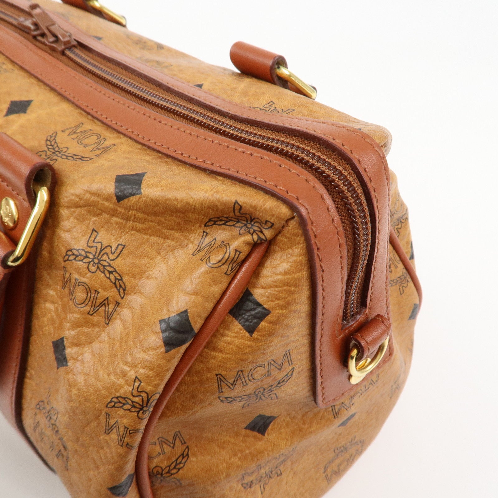 MCM Visetos Logo Leather 2WAY Bag Hand Bag Shoulder Bag Brown