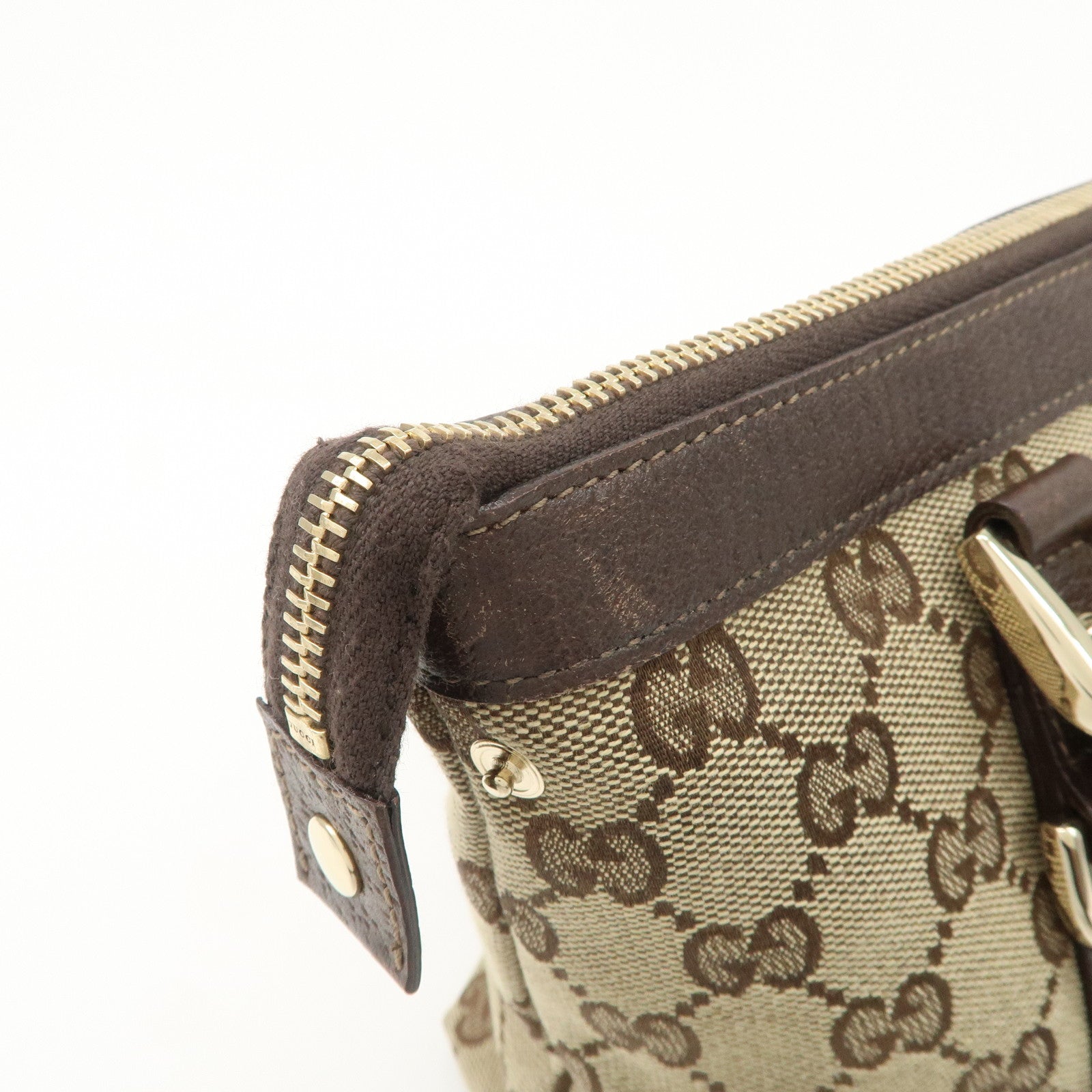 GUCCI Abbey GG Canvas Leather Tote Bag Beige Dark Brown 141471 Used