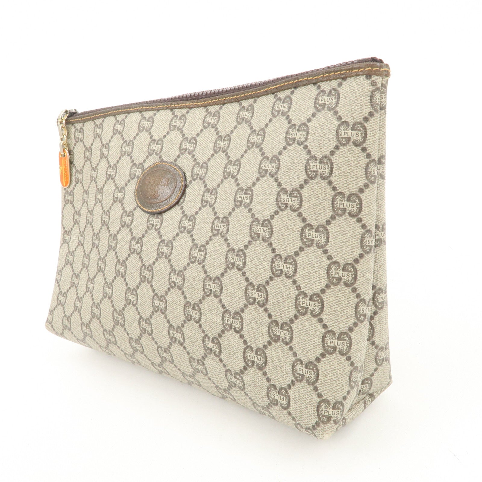 GUCCI GG Plus PVC Leather Clutch Bag Second Bag Beige Brown Used