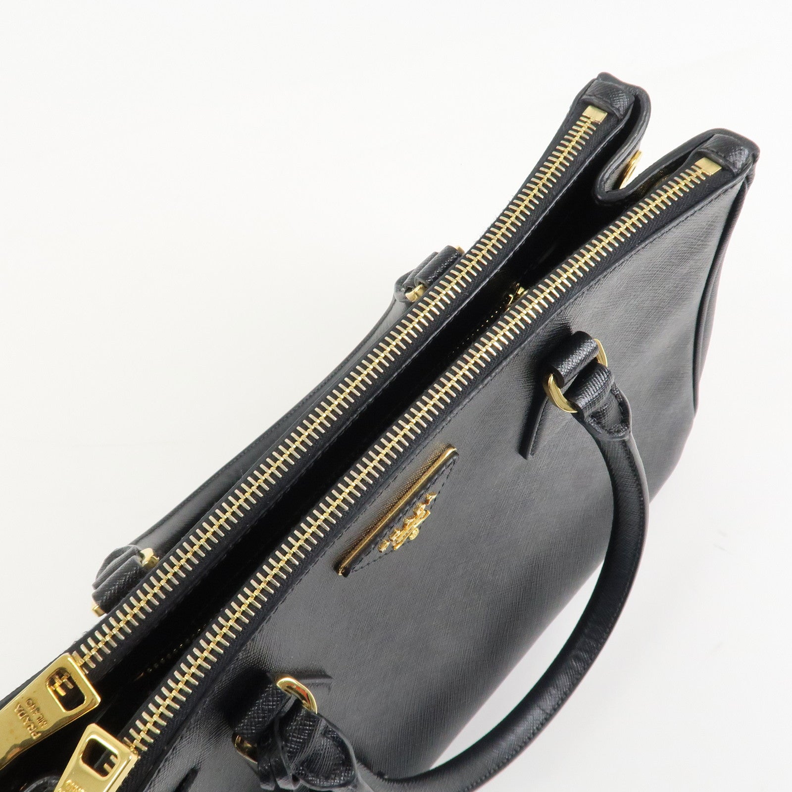 PRADA Triangle Logo Saffiano Leather 2WAY Hand Bag Black BN1801 Used