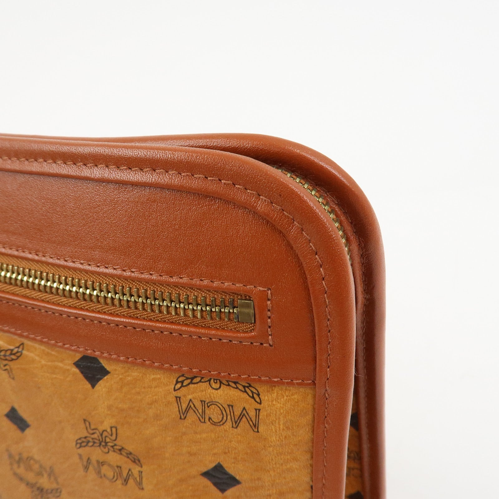 MCM Visetos Leather Clutch Bag Pouch Light Brown