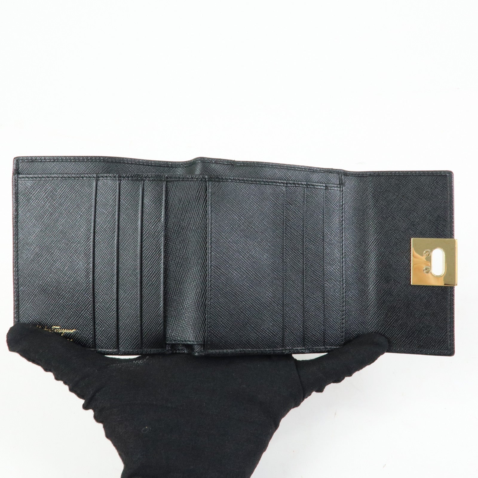 Ferragamo Gancini Leather Bi-Fold Compact Wallet Black