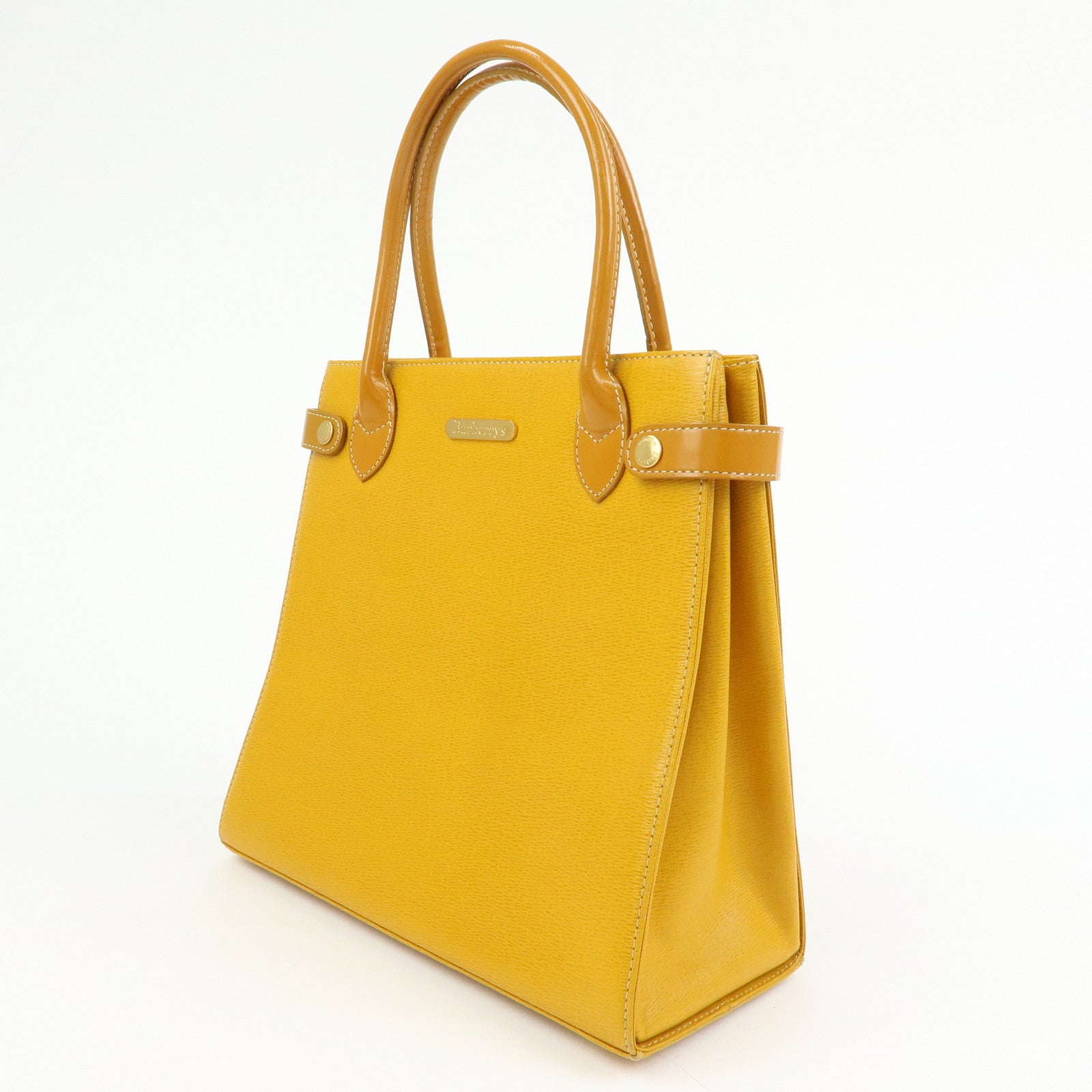 BURBERRY Logo Leather Tote Bag Hand Bag Yellow