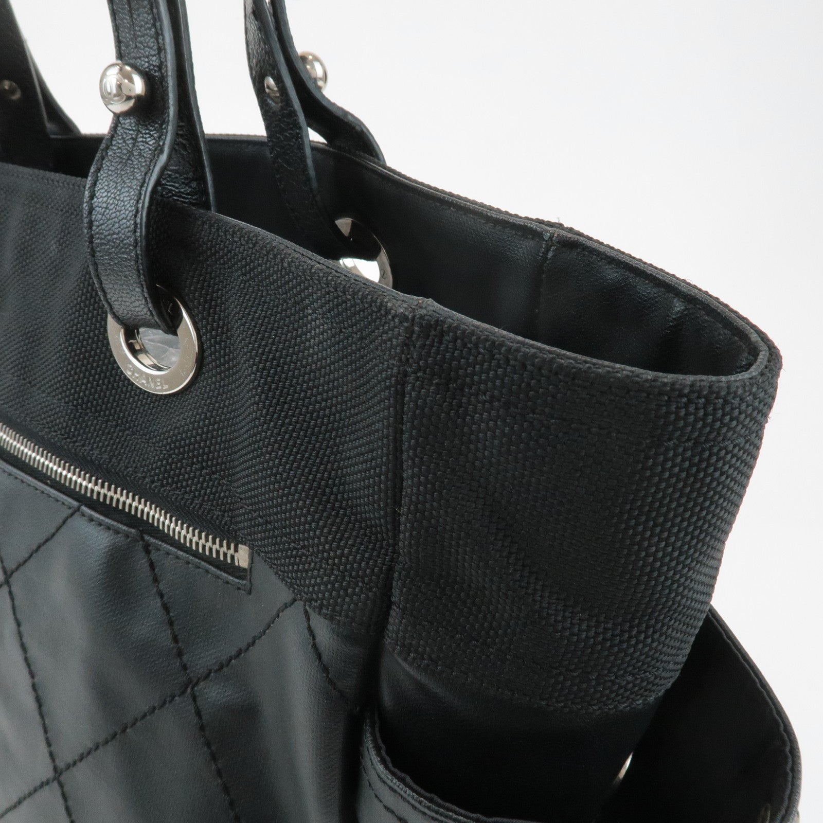 CHANEL COCO Paris Biarritz GM Coated Canvas Leather Tote Bag Black