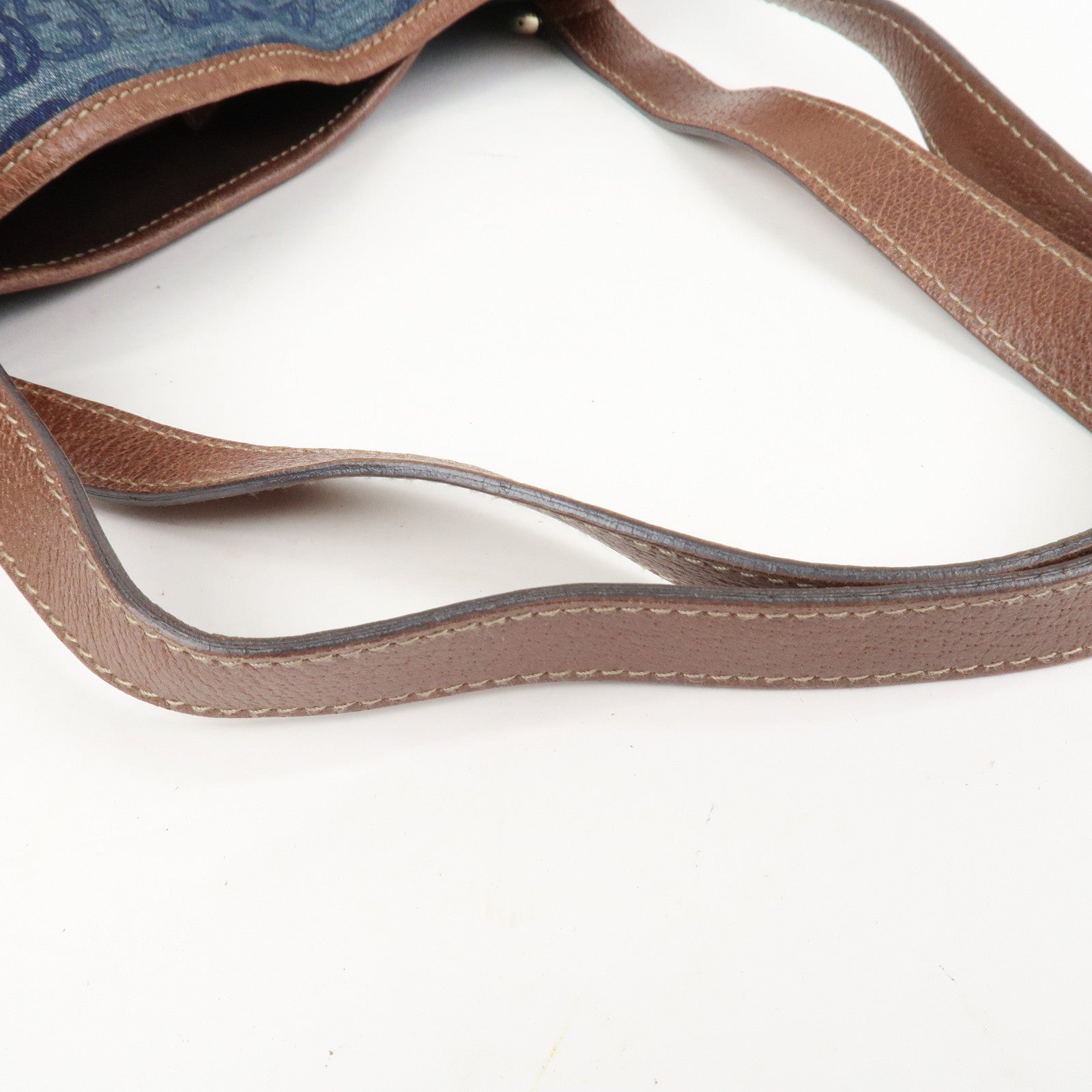 GUCCI Abbey Logo GG Denim Leather Tote Hand Bag Blue Brown 130736