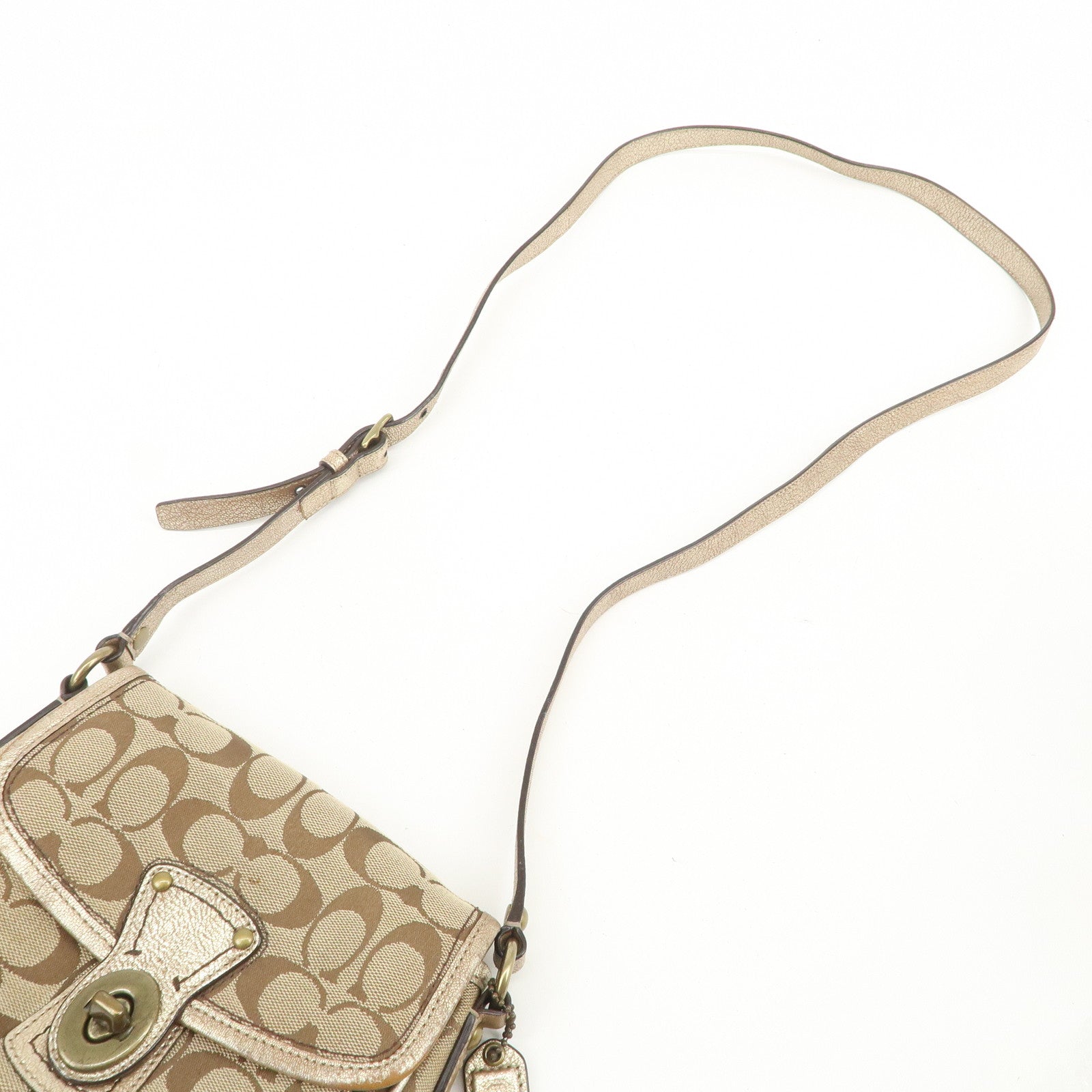 COACH Signature Set of 3 Shoulder Bag Hand Bag Beige Brown Gold